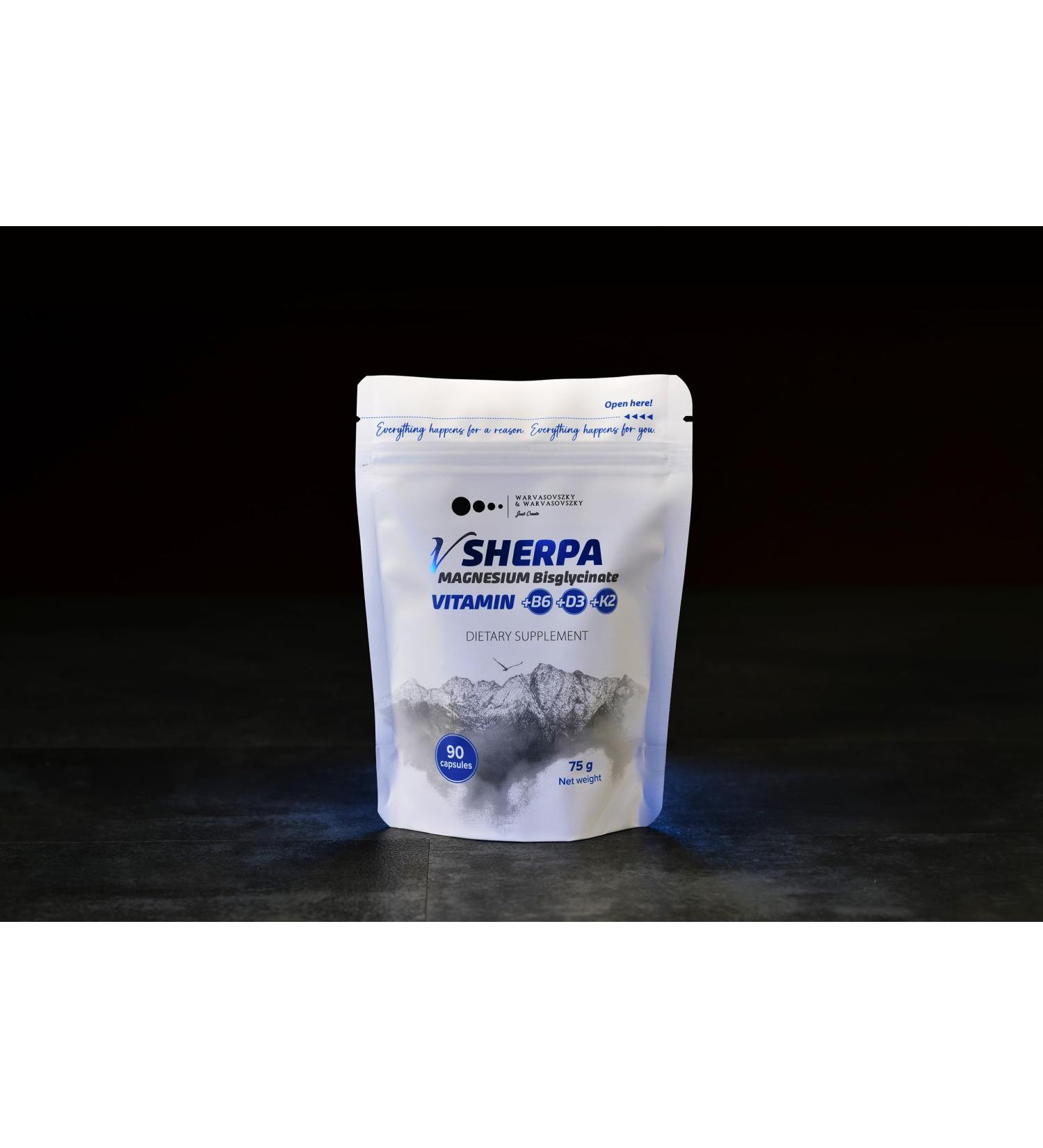 vSherpa Magnesium Bisglycinate + Vitamin B6, D3, and K2, Premium Vegan Dietary Supplement for Muscle, Bone, and Nerve Health, Gentle on Stomach, Non-GMO, Gluten-Free, GMP-Certified, 90 Capsules - Buy Online on GoSupps.com