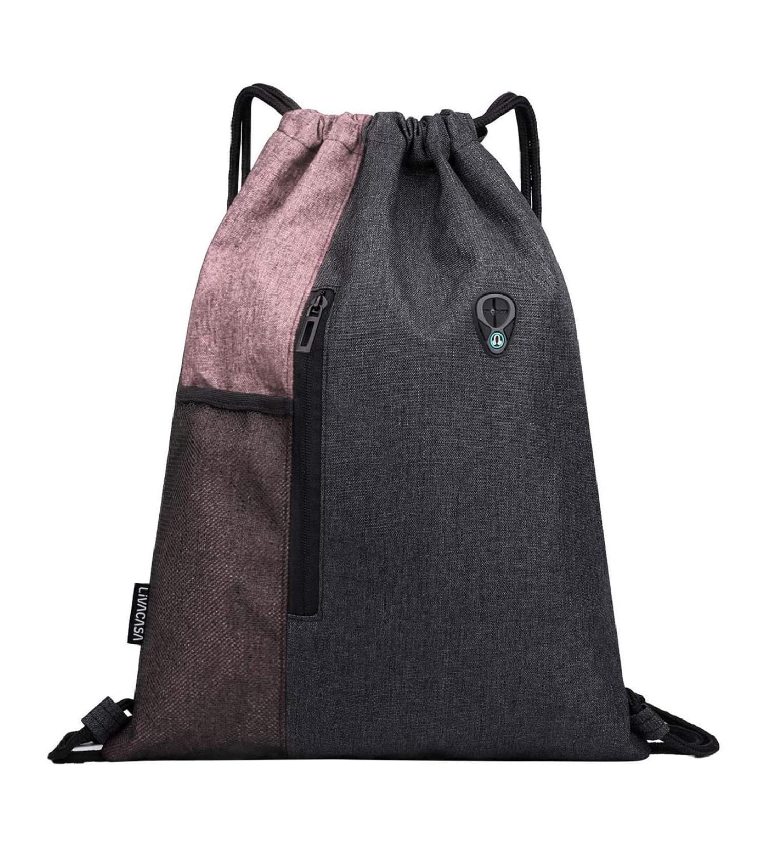 Shop Livacasa Gym Bag Stylish Pink Sports Backpack with Zippered Interior Pocket | Ideal for Men & Women | Adjustable Tunnel Pull Gym Bag - Buy Online on GoSupps.com