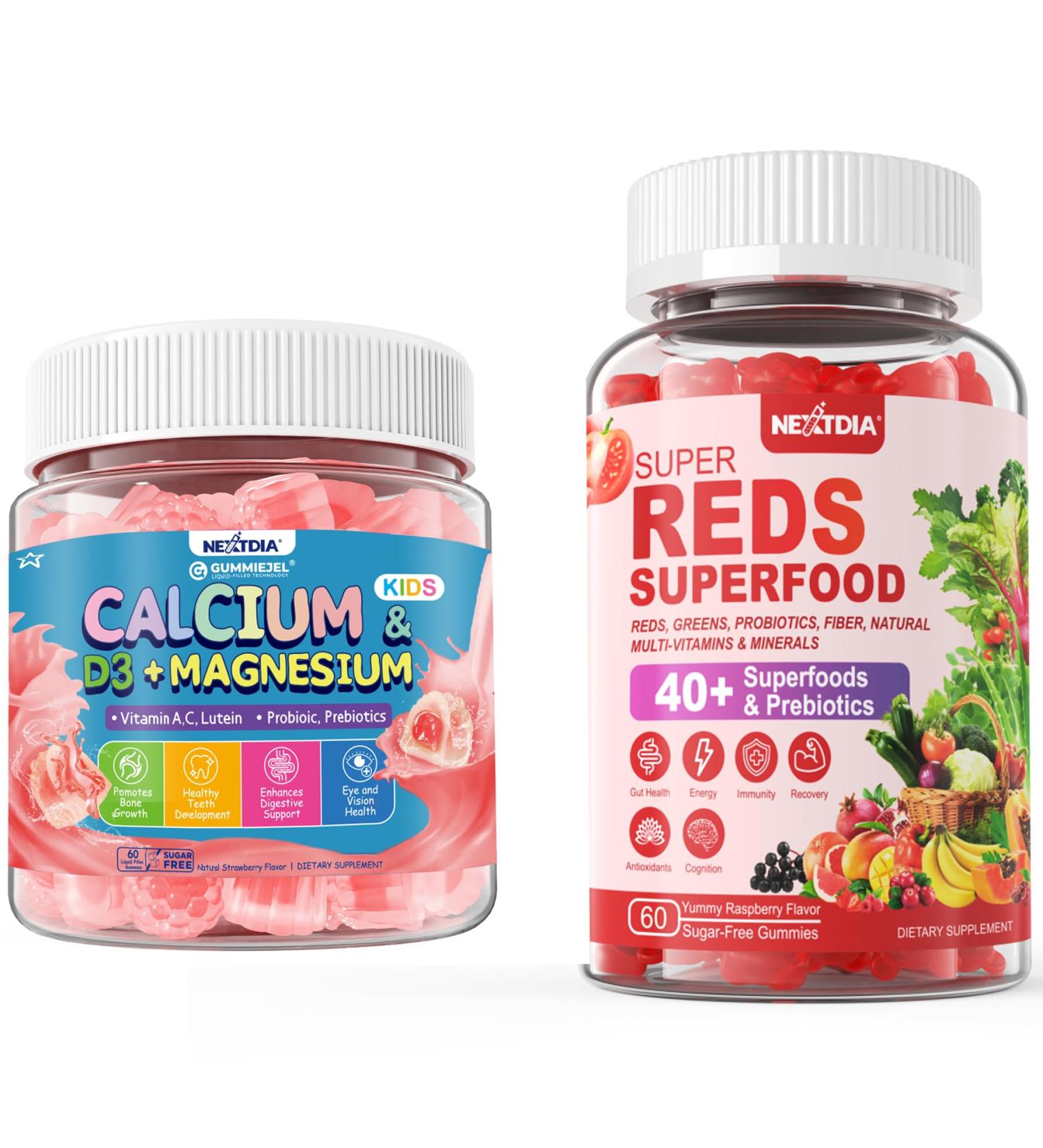 Kids Calcium Gummies + D3 & 2 Pack Super Reds Gummies - Buy Online on GoSupps.com