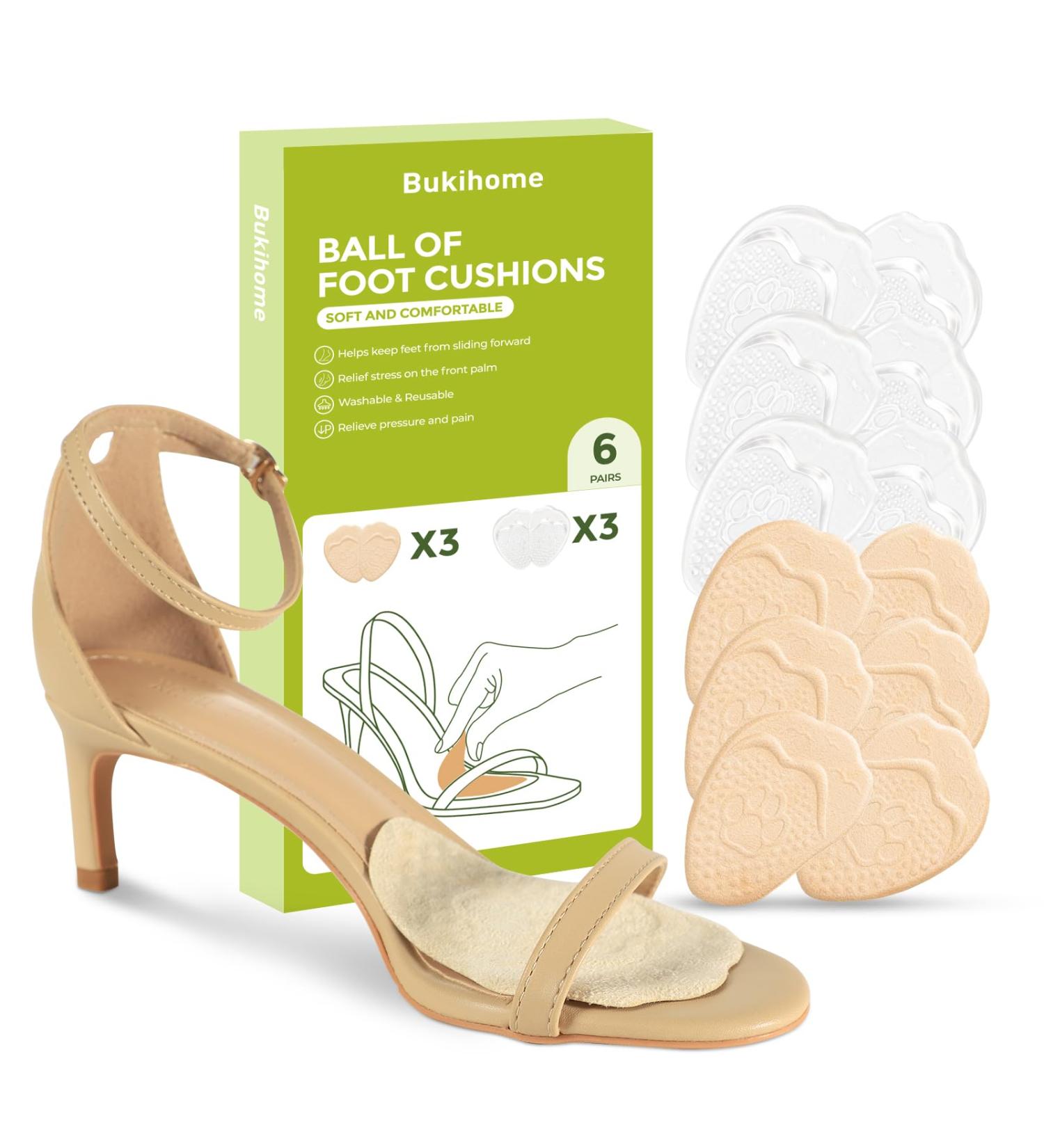 Buy Bukihome Metatarsal Pads for Women - 6 Pairs of Ball of Foot Cushions & Heel Inserts for Pain Relief - Clear & Beige - Best Comfort Solution - Buy Online on GoSupps.com