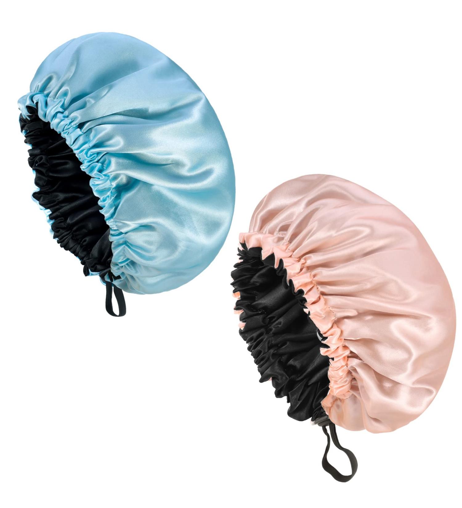 Fuyamp 2 Packs Satin Sleep Cap Adjustable Silky Sleep Bonnet for Women Long Curly Hair Double-Sided Waterproof Satin Hair Cap Extra Large Sleep Satin Bonnet for Women Girls Sleeping Blue+Pink - Buy Online on GoSupps.com