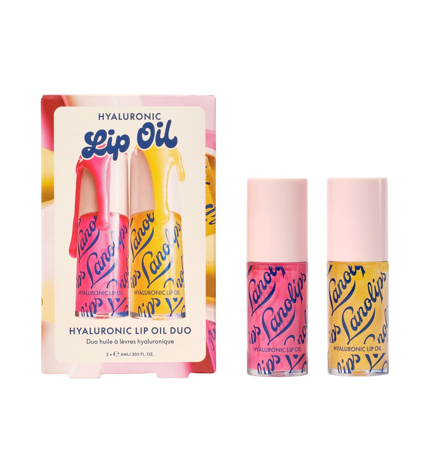 Lanolips Hydrating Lip Oil Duo Gift Set - Plumping Lip Gloss in Honey & Raspberry - Infused with Lanolin Oil Hyaluronic Acid & Vitamin E - Non-Sticky Glossy Finish (2 Pieces) - Buy Online on GoSupps.com
