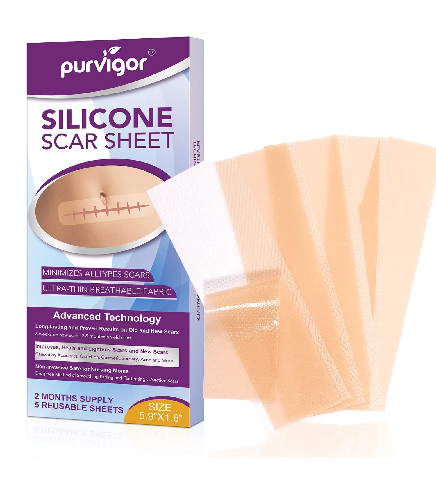 Silicone Scar Removal Sheets - Professional Strips for C-Section, Burns, Injuries & Acne - 5 Reusable Sheets - 5.9x1.6 - Buy Online on GoSupps.com