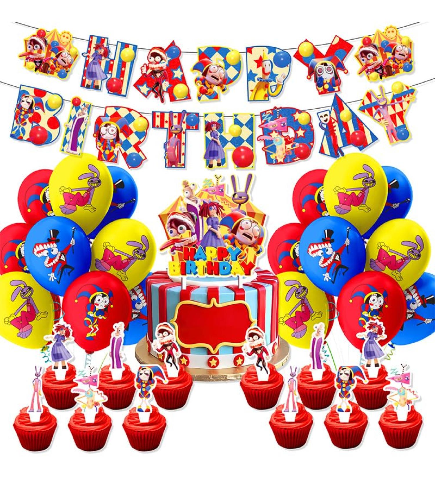 30 PCS The Amazing Digital Circus Birthday Party Decoration Kit-Theme Party Favors Included Happy Birthday Banner Cupcake&Cake Toppers Balloons for Room Decoration C Style - Buy Online on GoSupps.com