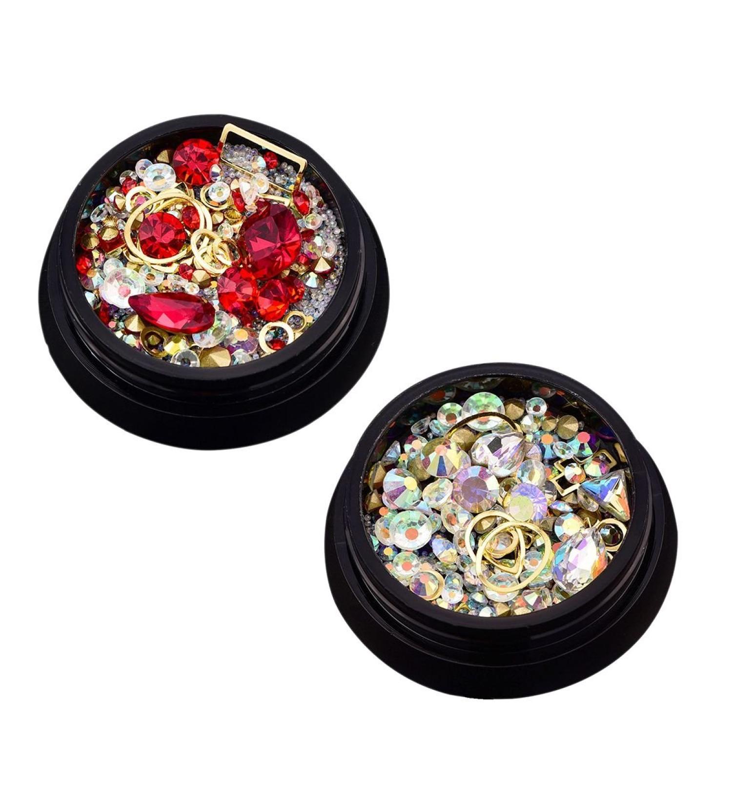 rieder 2 Box 3D Nail Jewelry Colorful Mixed Acrylic Tip Diamond Flat Jewel Stone Nail Rhinestone Manicure DIY Nail Art Decoration (Big Red White AB Shaped Diamond 1 each) - Buy Online on GoSupps.com