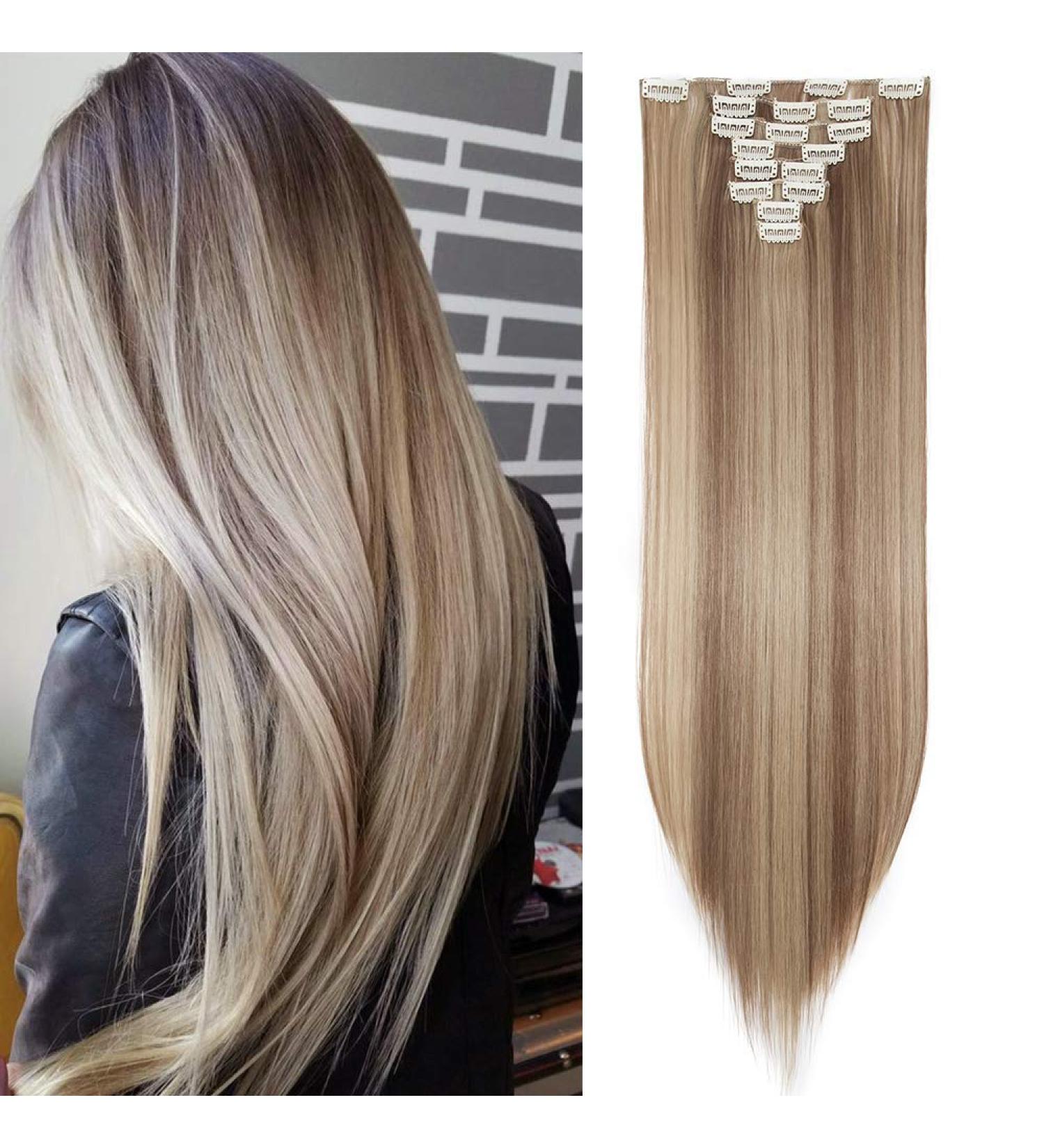 SILK-CO 26 Straight Ombre Clip-In Hair Extensions - Full Head, 8 Pieces, 18 Clips, Light Brown & Blond - Buy Online on GoSupps.com