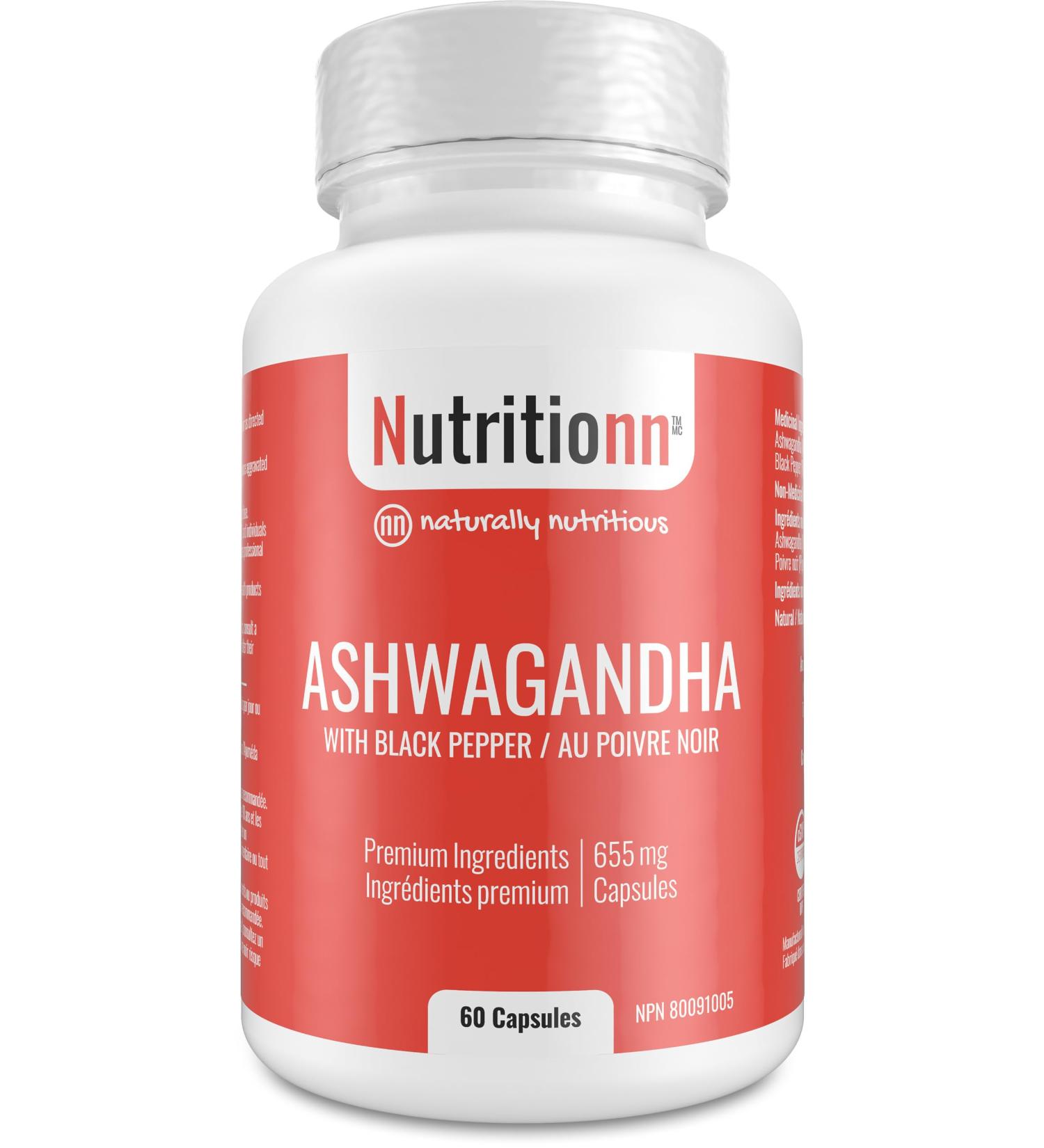 Ashwagandha Capsules by Nutritionn - 655 mg With Black Pepper for Optimal Absorption - Premium Pure and Natural Nervine Tonic and Sedative Supplement - Buy Online on GoSupps.com