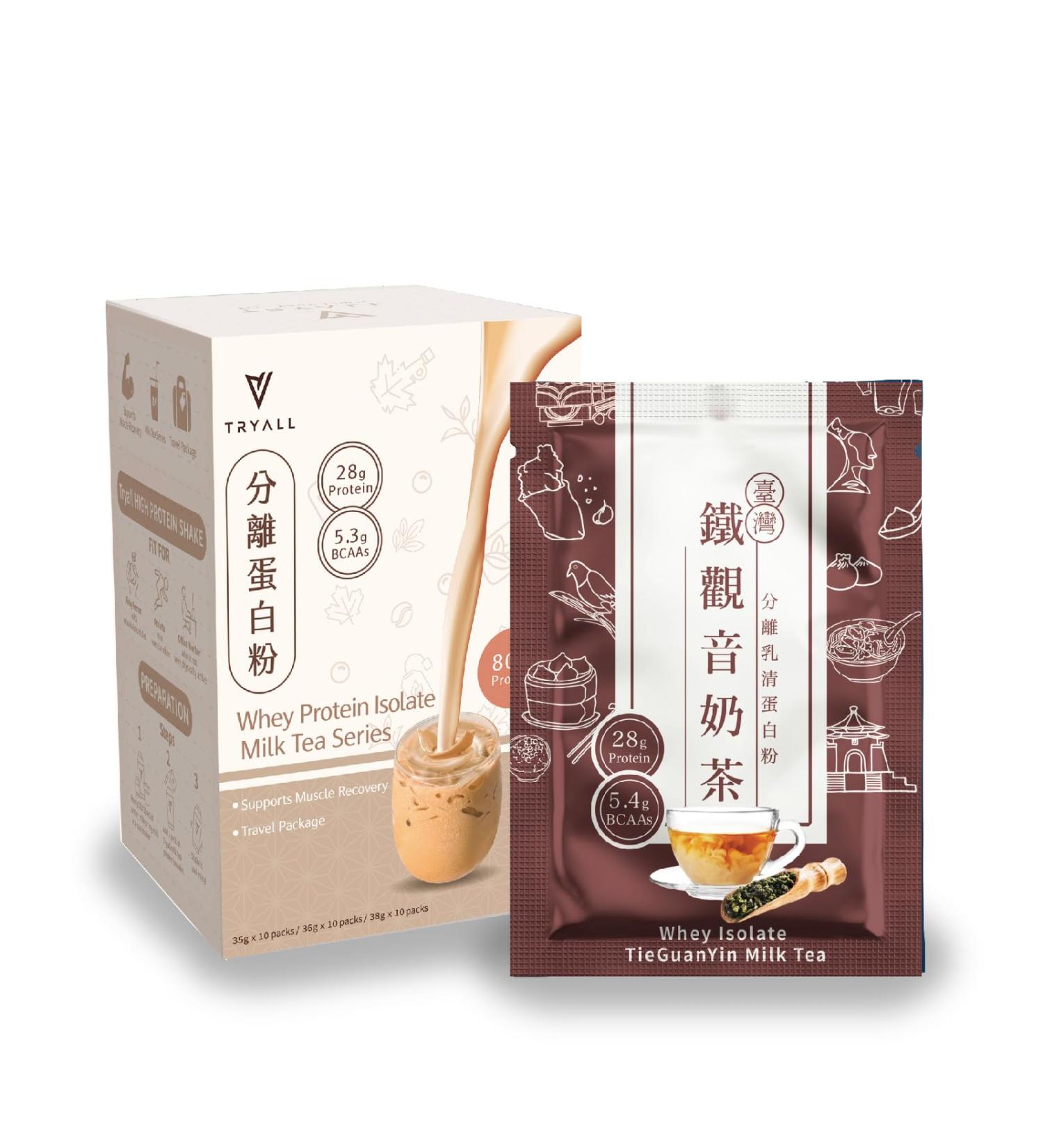 TRYALL Whey Protein Isolate Powder - 28g Protein Travel Sachets | Taiwan Oolong Milk Tea (10 Packs) - Buy Online - Buy Online on GoSupps.com