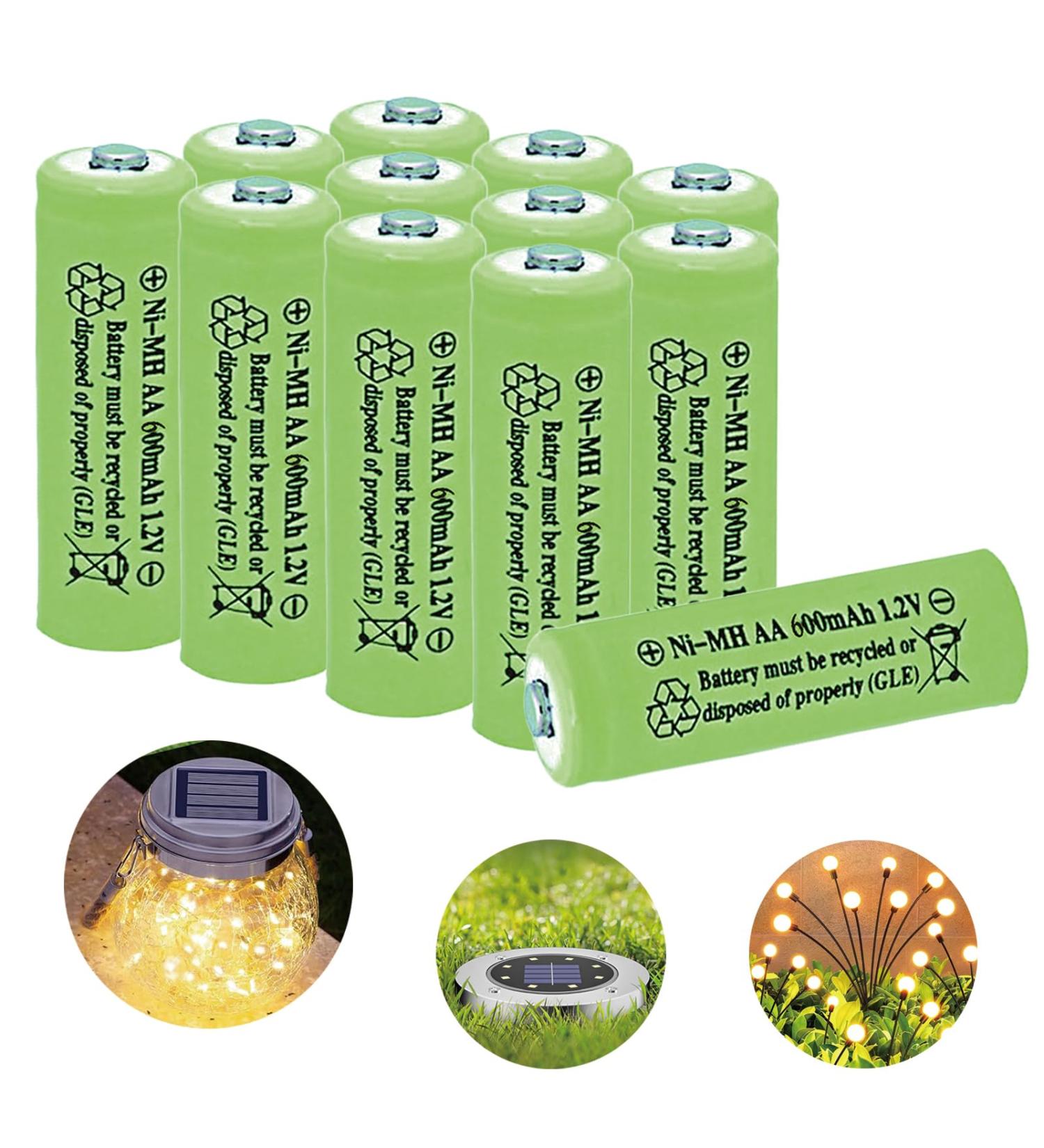 12 Counts AA 600mAh NiMH Rechargeable Batteries - 1.2V Double A Solar Light Compatible - Eco-Friendly Power Solution - Buy Online on GoSupps.com