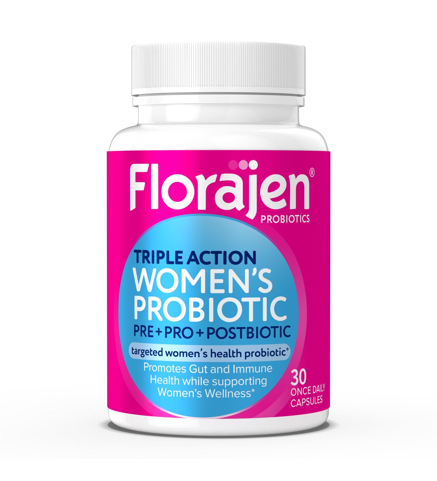 Florajen Women's Complete Triple-Action Prebiotic + Probiotic + Postbiotic for Digestive & Immune Support Fast-Acting Relief from Constipation & Bloating Gluten-Free Vegan Non-GMO 30-Count 30 Count (Pack of 1) - Buy Online on GoSupps.com