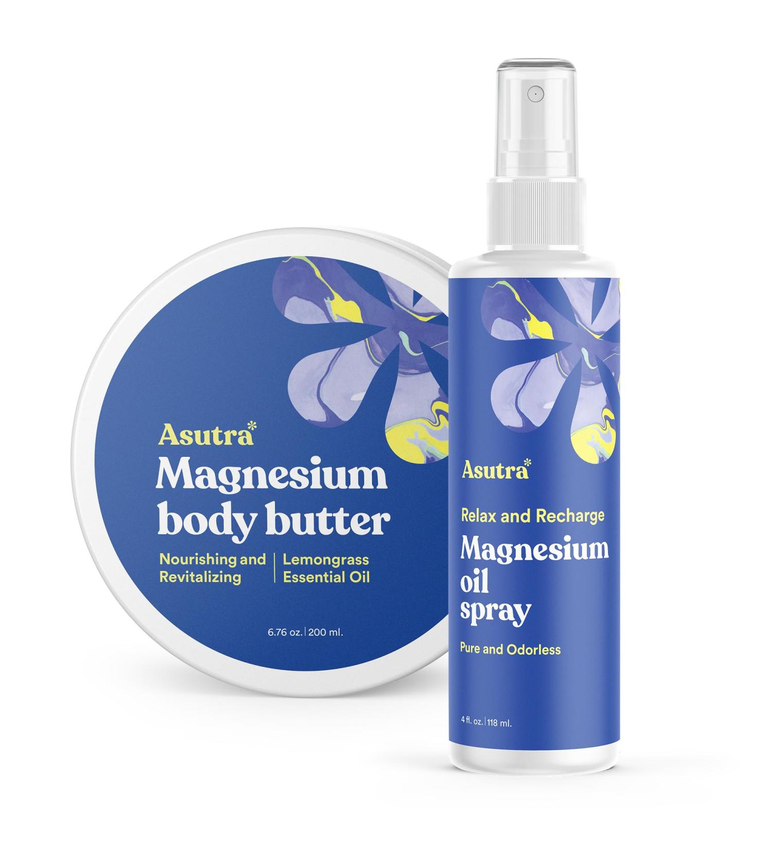 ASUTRA Bundle Set 2 Products - 1 Topical Magnesium Chloride Oil Spray and 1 Magnesium Body Butter Lotion - Buy Online on GoSupps.com