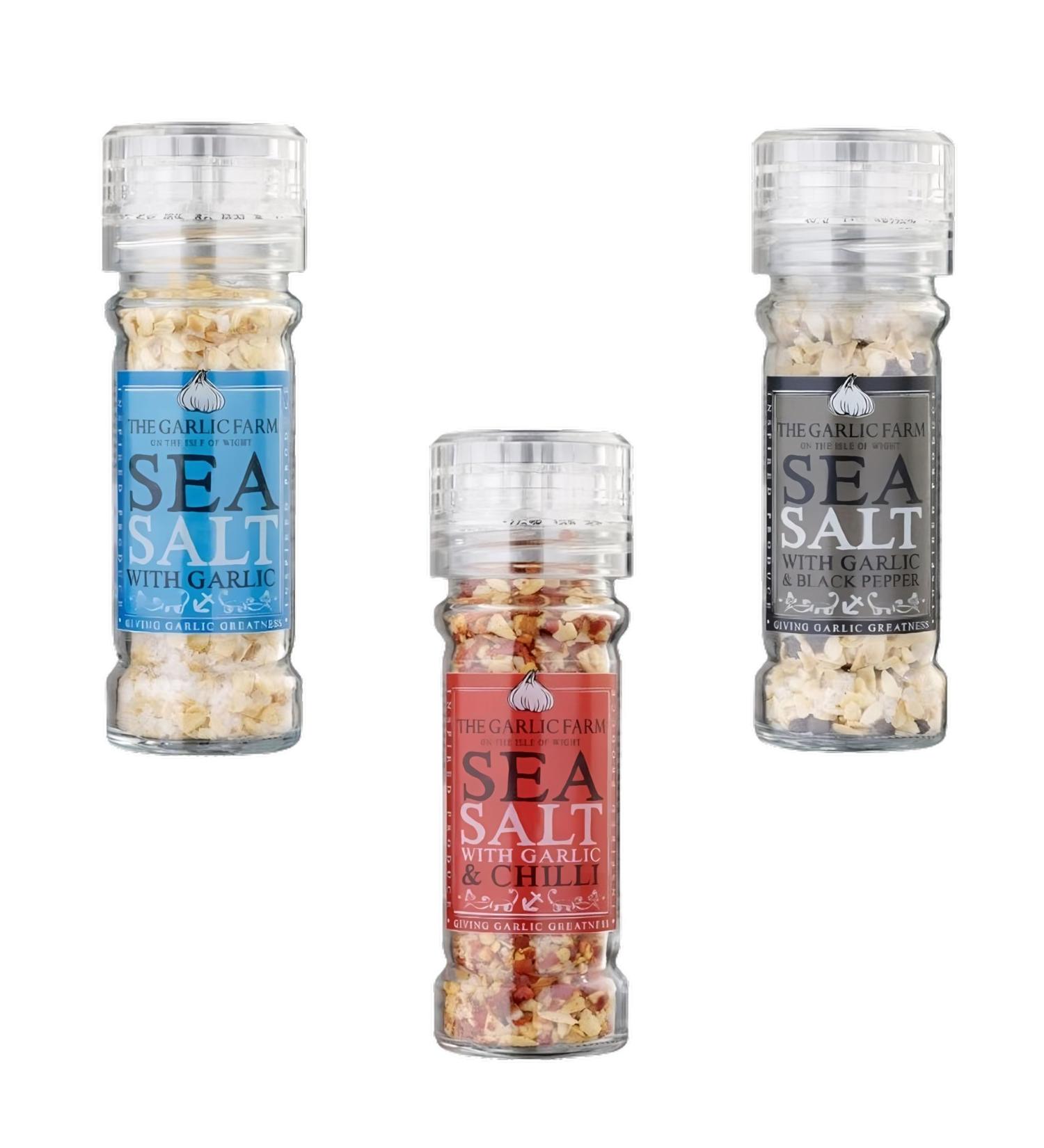 Garlic Farm Sea Salt Pick N Mix - Choose From 3+ Flavours |Sea Salt with Garlic Sea Salt with Garlic & Black Pepper Sea Salt with Garlic & Chilli - Pack of 2 75.00 g (Pack of 2) - Buy Online on GoSupps.com