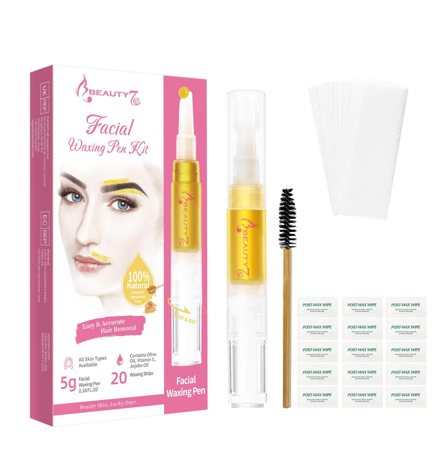  Beauty7 Beauty7 Sugar Based Wax Pen for Hair Removal Water Soluble Formula Eyebrow Facial Hair Removal with Wax Stick Strips Cleans - Buy Online on GoSupps.com