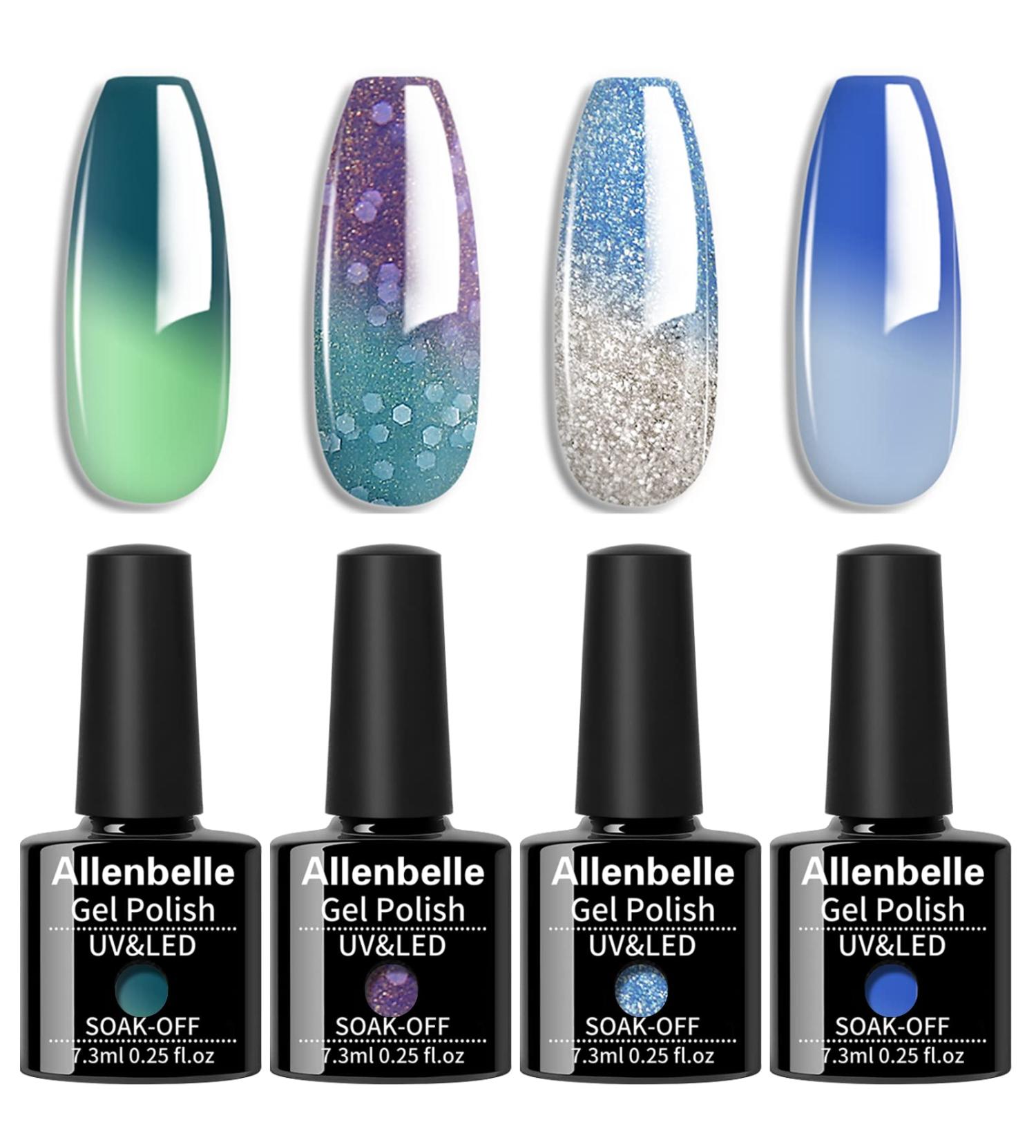 Allenbelle UV Nail Polish Thermo Set - 4 Color Gel Nail Polish in Gift Box | Color Change Shellac & Soak Off Nail Art - Buy Online on GoSupps.com
