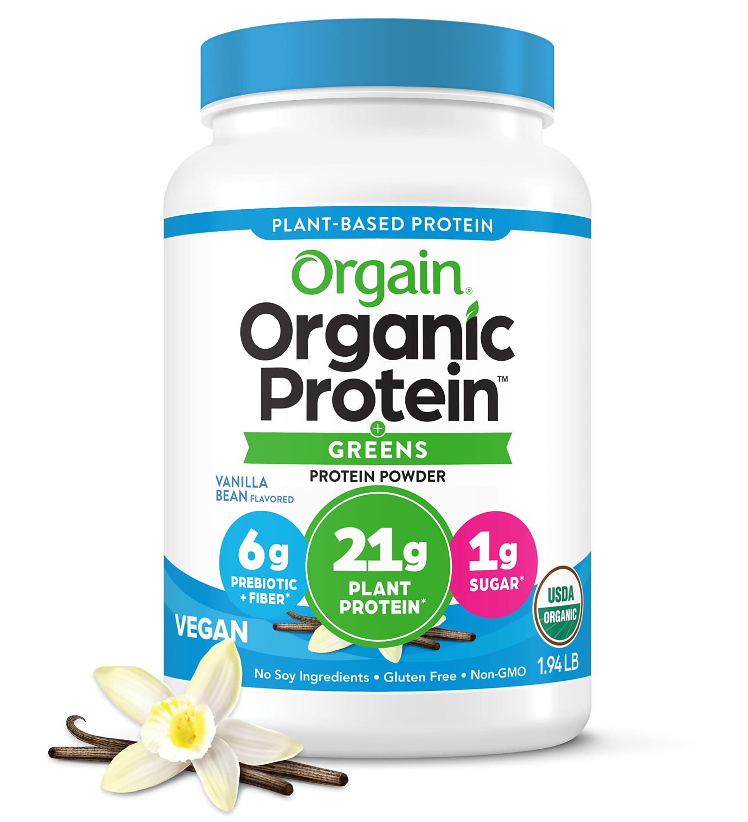 Orgain Organic Protein & Greens Vegan Protein Powder, Vanilla Bean - 21g Plant Based Protein - Gluten Free, Non-GMO - 1.94lb - 1 Pack - Buy Online on GoSupps.com