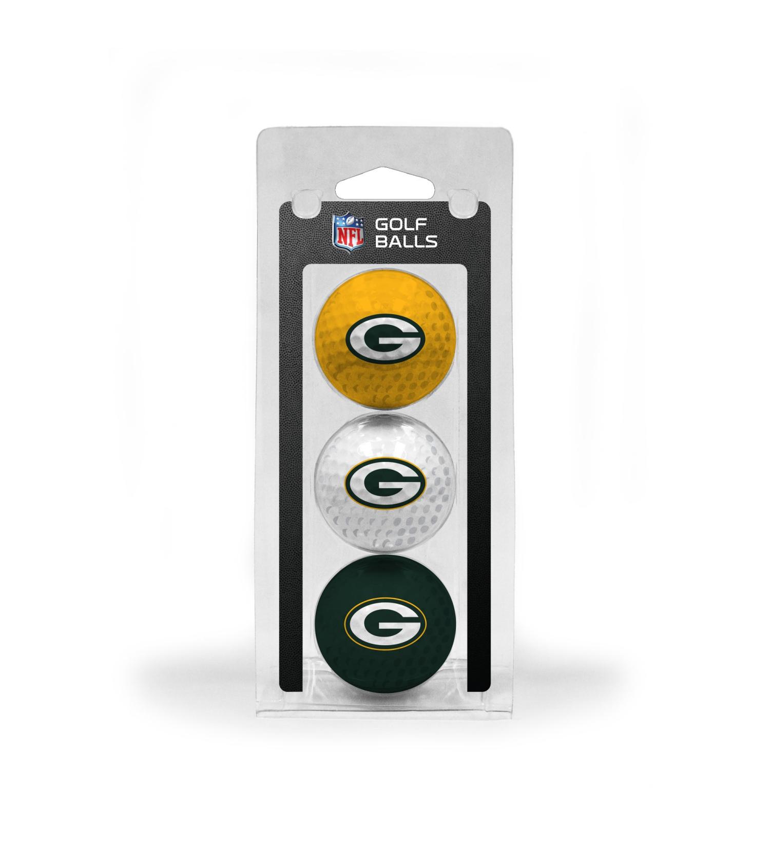 Team Golf NFL Golf Balls 3 Pack Regular Size Full Color Durable Team Print Green Bay Packers