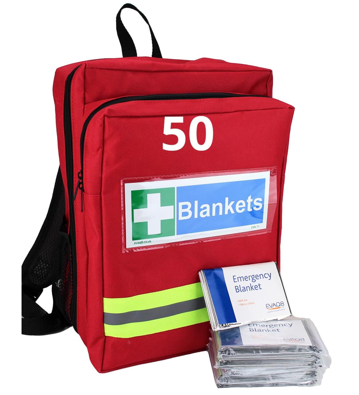 EVAQ8 Grab Bag with 50 Emergency Foil Blankets for First Aid Emergencies and Evacuations - Buy Online on GoSupps.com