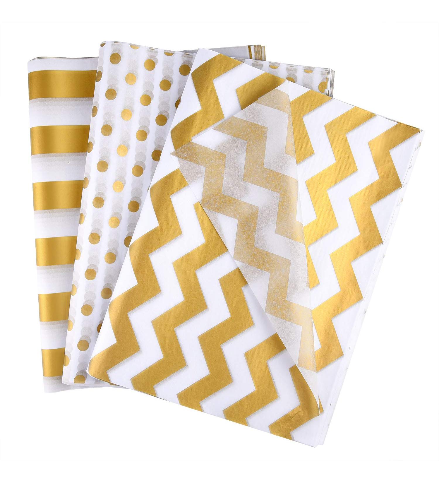 MIAHART 60 Pcs Gold White Tissue Paper Bulk - Decorative Metallic Wrapping Paper for Gift Bags, Birthday, Christmas Party Decoration - DIY Arts Crafts - Gold Dot Wave Design - 60 Sheets - Buy Online on GoSupps.com