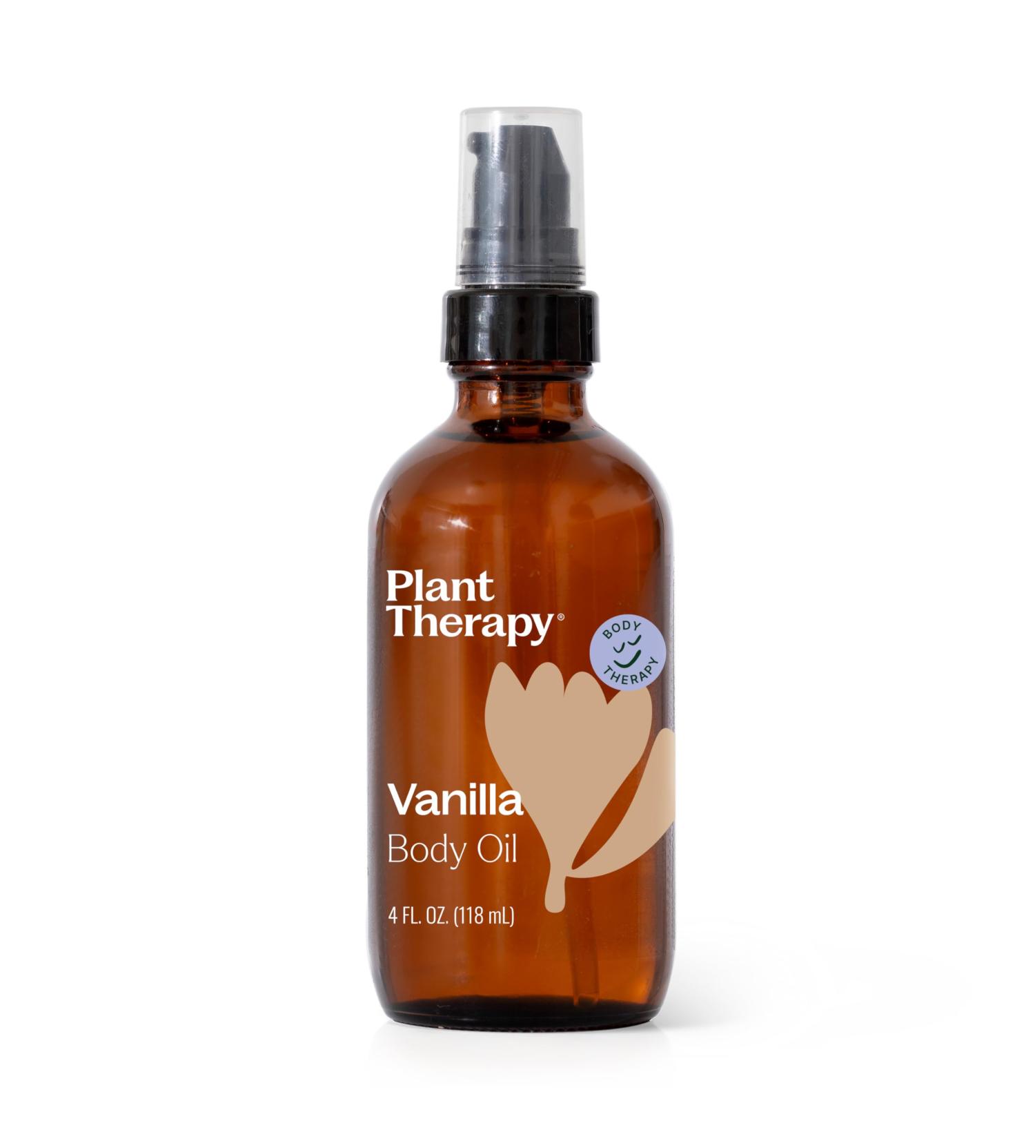 Plant Therapy Vanilla Body Oil 4 oz Sweet & Soothing Vanilla Scent Locks in Moisture for Supple Radiant Looking Skin Promotes Skin Elasticity - Buy Online on GoSupps.com