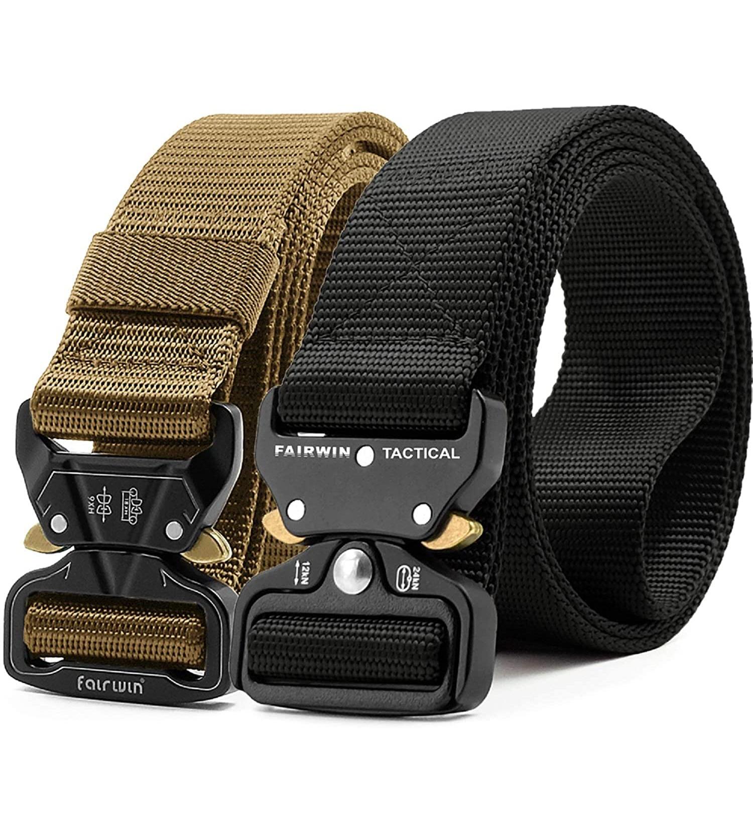 FAIRWIN Men's Tactical Belt 2 Pack - 1.5 Inch Military Web Nylon Belts for Men - Black & Tan - Waist 36-42 - Buy Online on GoSupps.com