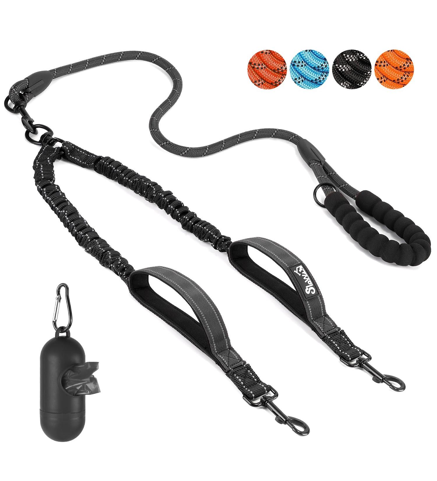 Slowton Double Linen Dog Leash for 2 Dogs 360 Rotatable Reflective Shock-Damping Padded Handles - Comfort for Small & Medium Dogs (3-16kg) - Black - Buy Online on GoSupps.com