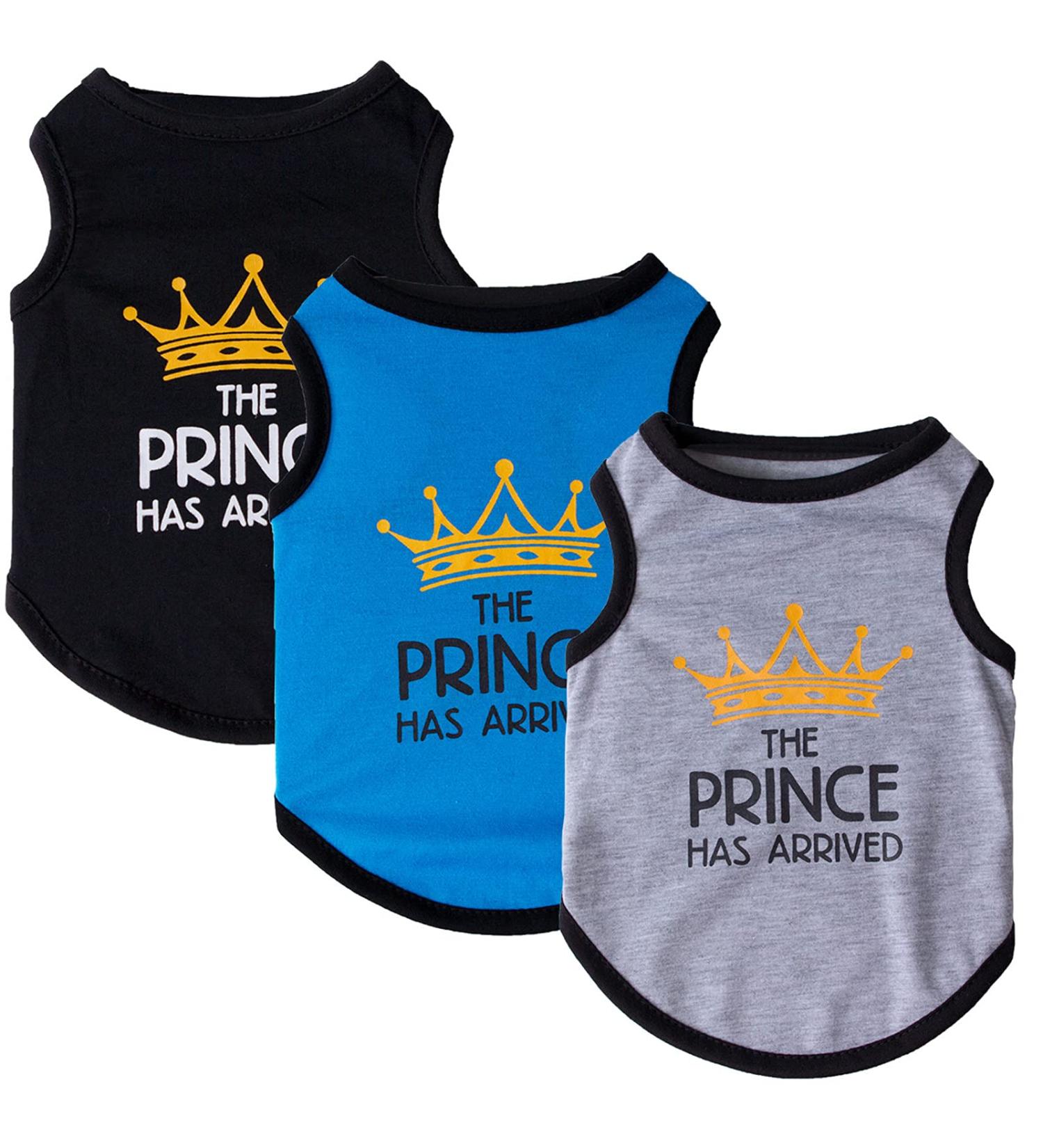 3-Pack Dog Clothing | Stylish Printed Princess & Prince T-Shirts for Cats & Small to Medium Dogs - Prince Blue Size Small - Buy Online on GoSupps.com