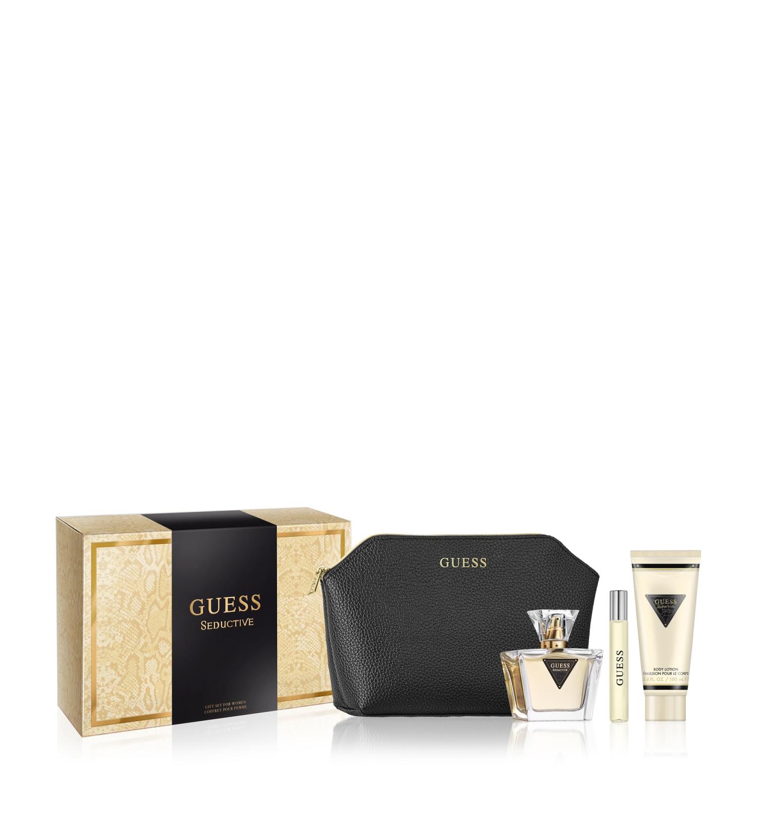 GUESS Seductive Women/Femme Eau de Toilette 4 Piece Gift Set - Perfume Spray 2.5 Fl. Oz. Travel Spray 0.5 Fl. Oz. Body Lotion 3.4 Fl. Oz. & Pouch 1.6 Fl Oz (Pack of 4) - Buy Online on GoSupps.com
