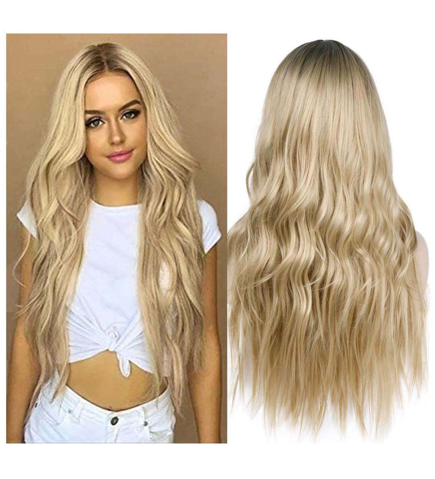 ColorfulPanda Ombre Blonde Wig with Dark Roots | Long Wavy Curly Synthetic Wig for Women - Ideal for Cosplay, Parties & Daily Wear - Buy Online on GoSupps.com