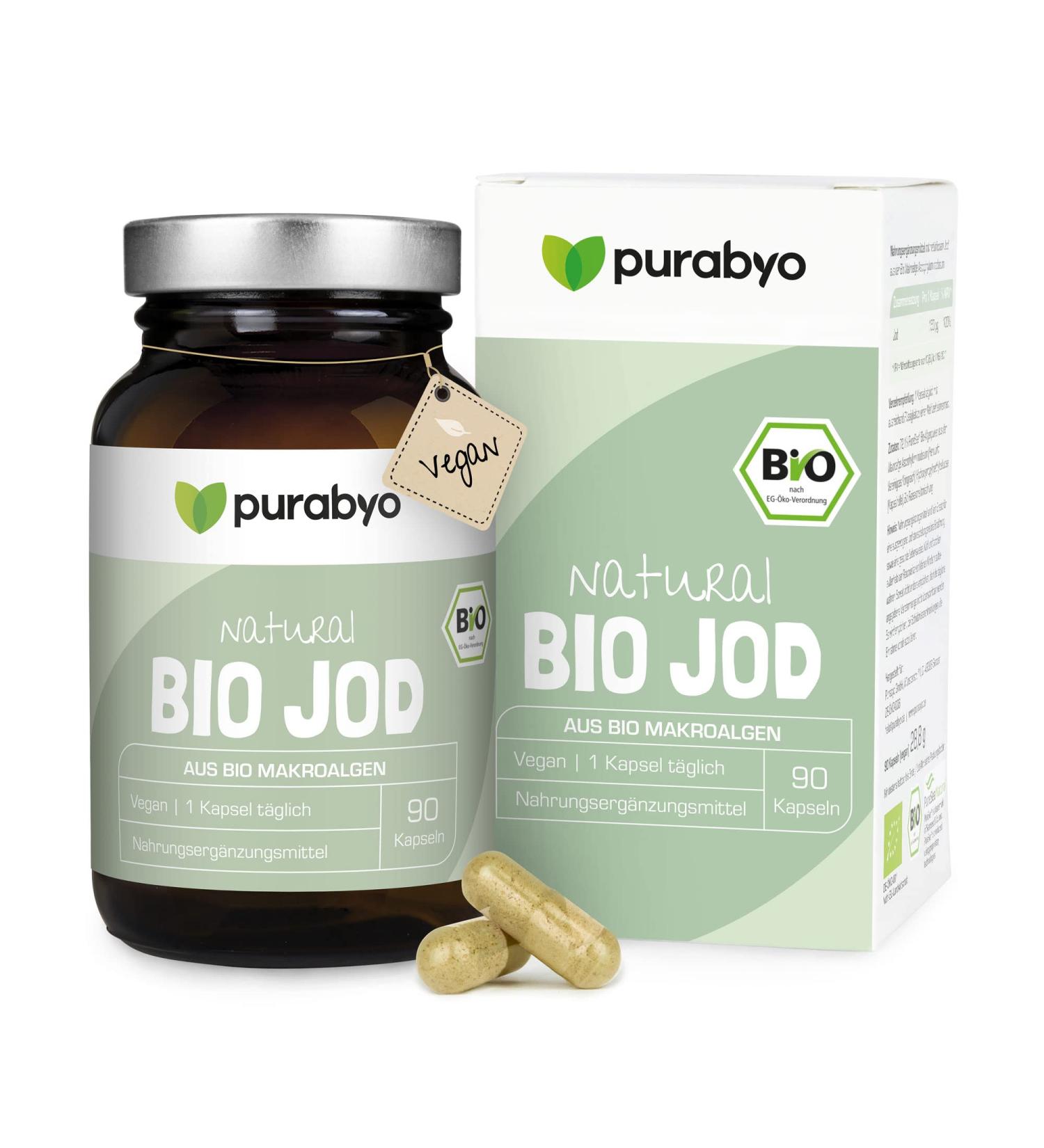 Organic Jod Capsules | Natural Iodine from Hebrides Algae | Bio Kelp Vegan Supplements | 150 g Organic Iodine per Capsule | Eco-Friendly Glass Container - Buy Online on GoSupps.com