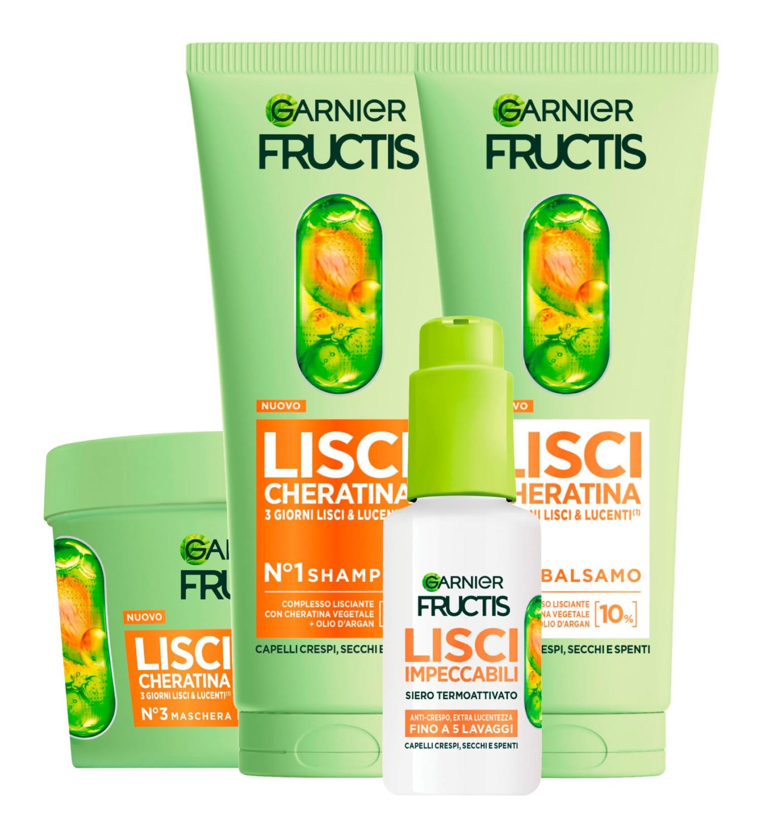 Garnier Fructis Kit Cheveux Lissant La k ratine avec Shampoing 200ml + Apr s-Shampoing 200ml + Masque 370ml + S rum Protecteur Thermique 50ml pour Cheveux Secs Ternes et Cr pus - Lot de 4 - Buy Online on GoSupps.com