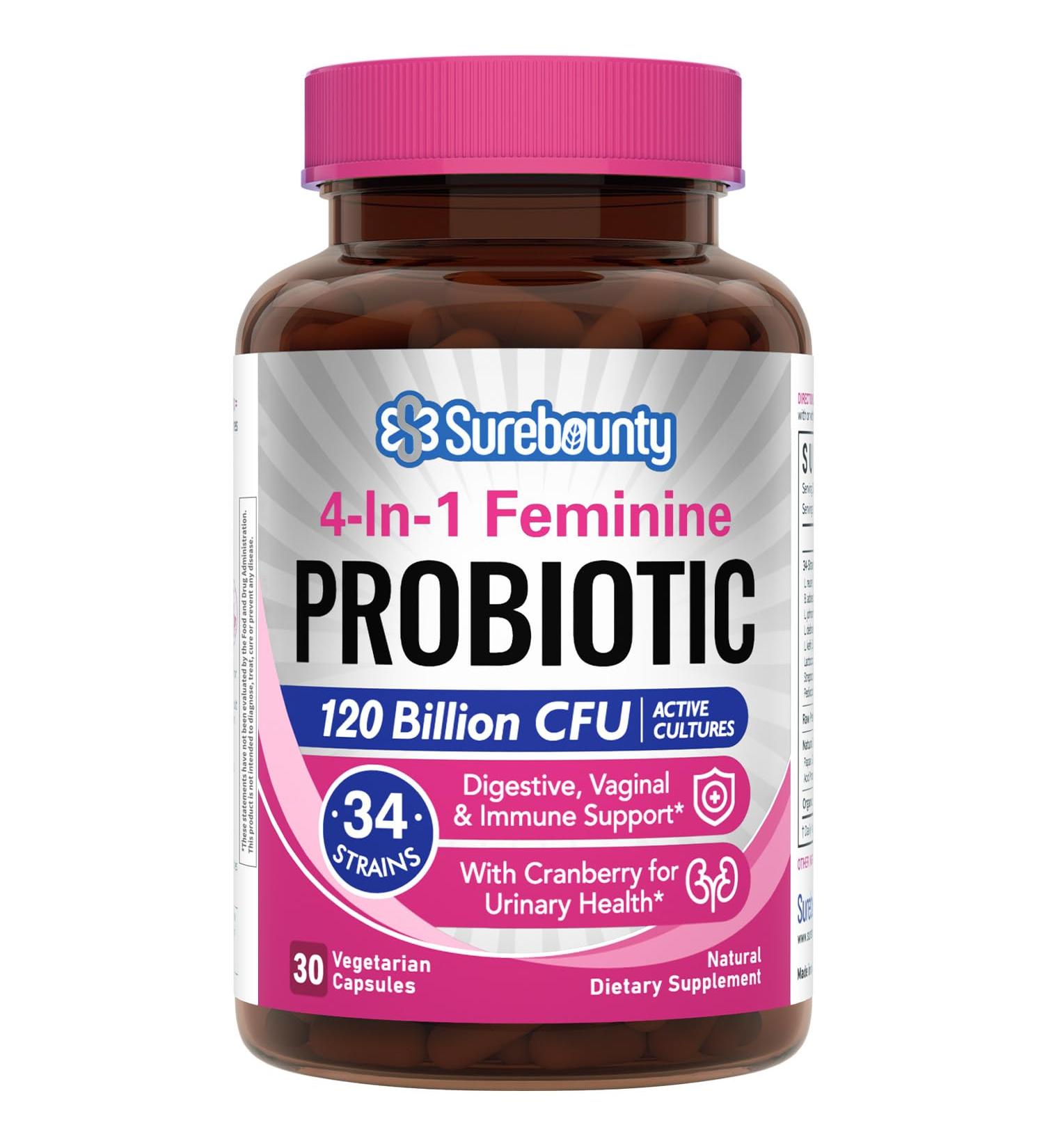 Probiotics for Women 120 Billion CFU 34 Strains Prebiotics Digestive Enzymes Cranberry 4-in-1 Feminine Probiotic Digestive Vaginal Immune Support 30ct 120 Billion for Women 30 Count - Buy Online on GoSupps.com