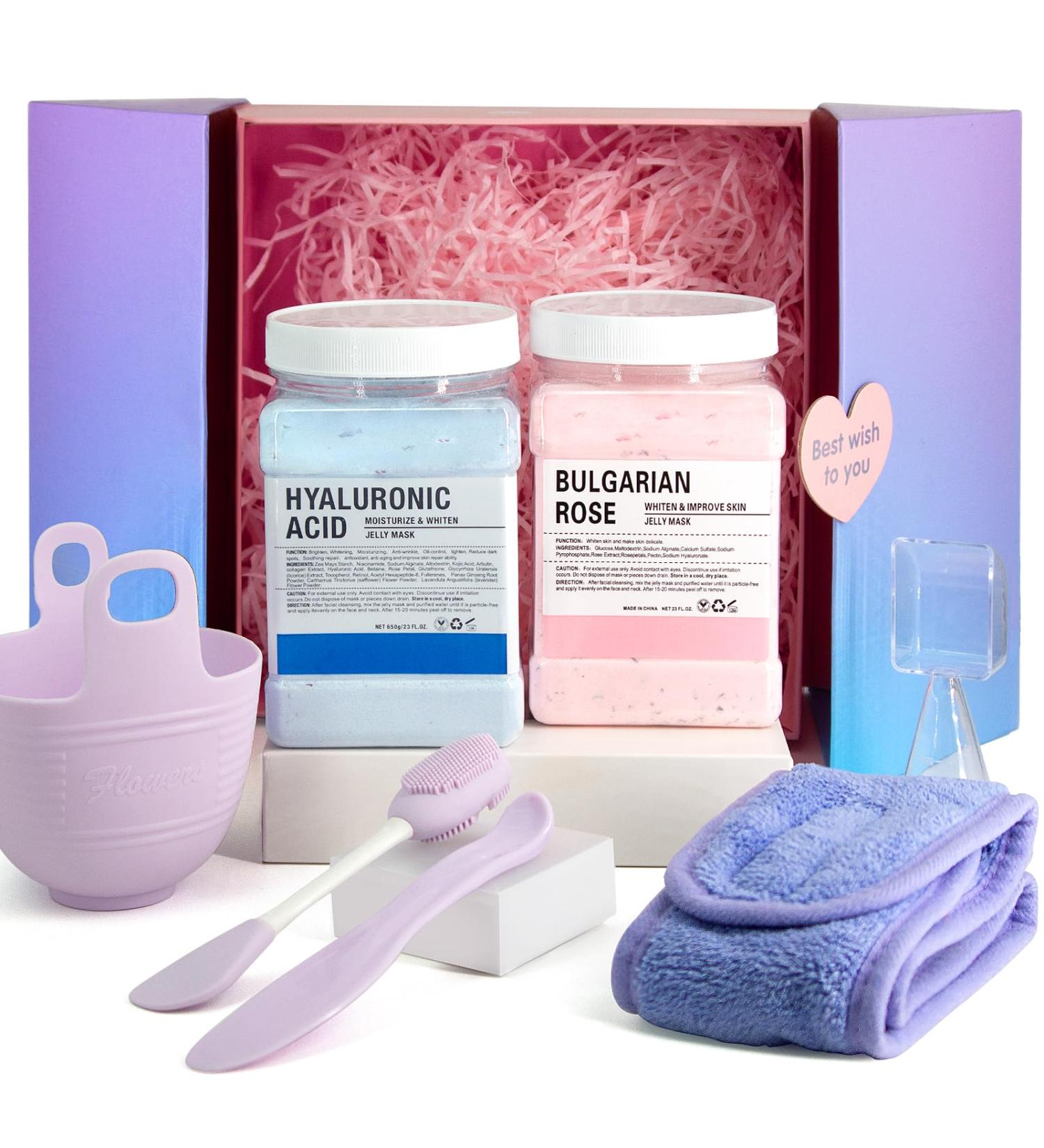 Jelly Mask Set - Professional Hyaluronic Acid & Rose Hydro Jelly Face Masks | Moisturizing DIY Mask Kit with Mixing Bowl & Headband - Perfect Gift - Buy Online on GoSupps.com