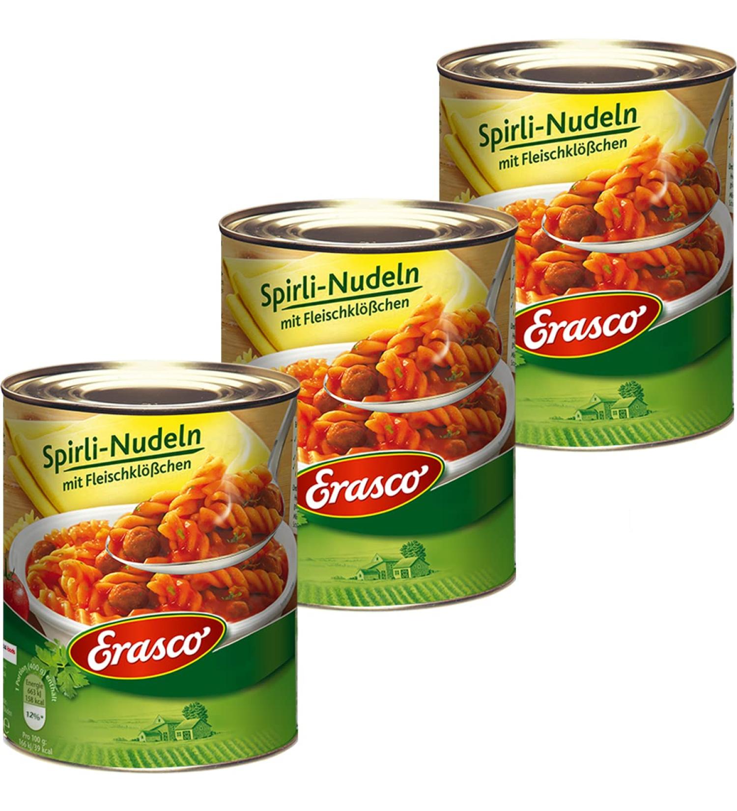  n.v. Erasco Spirli Pack of 3 pasta with meatballs in tomato sauce 800 g - Buy Online on GoSupps.com