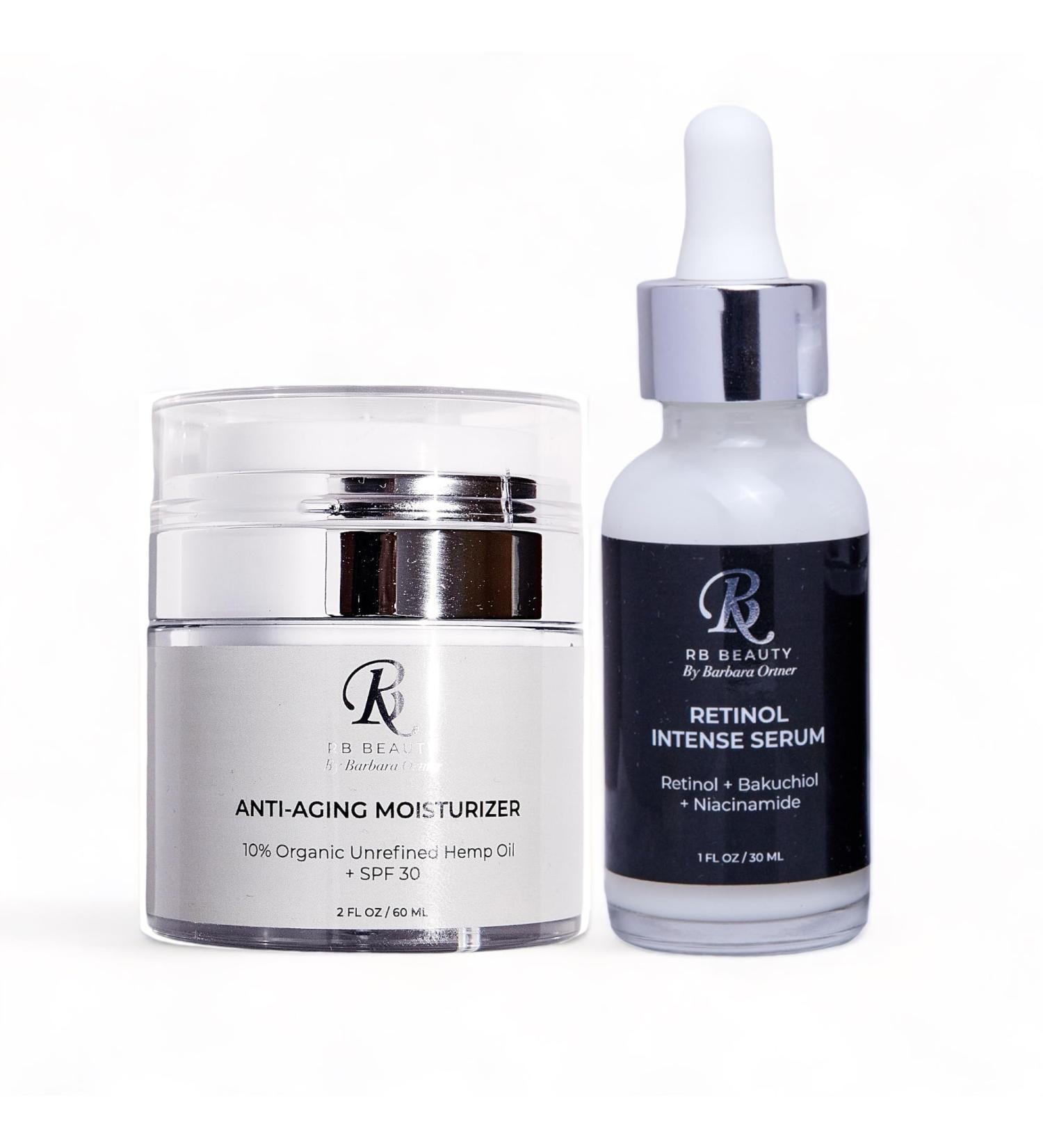 RB Beauty Anti-Aging Moisturizer SPF 30 & Retinol Intense Serum Combo - Day/Night Skincare 2oz Airless Pump - Shop Internationally - Buy Online on GoSupps.com