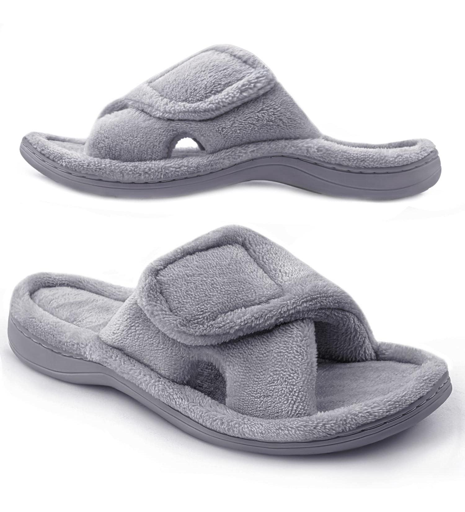Women's Adjustable Diabetic Slippers - Memory Foam House Shoes with Arch Support and Non-Slip Sole - Grey, Size 8-9 - Buy Online on GoSupps.com