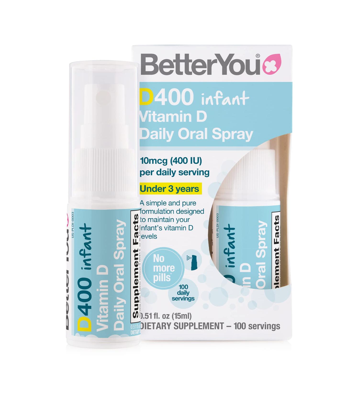 BetterYou Vitamin D 400 IU Infant Oral Spray | Pill-Free D3 Supplement for Kids Under 3 | Gentle UK-Made Formula | 3-Month Supply - Buy Online on GoSupps.com