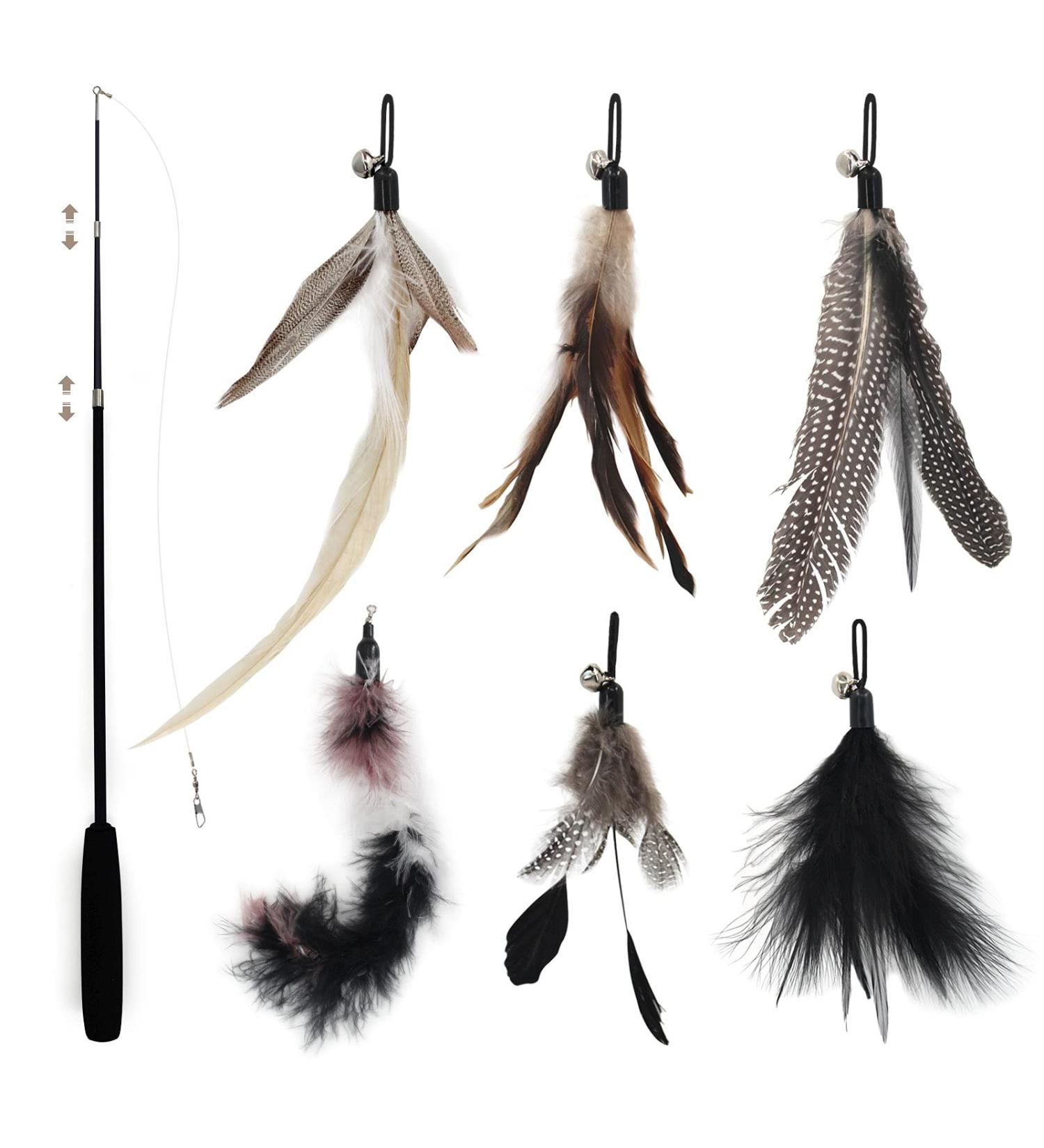 SONGWAY Interactive Cat Feather Toys - 7 Pcs Set with Retractable Wand and Teaser Refills for Indoor Cats and Kittens - Buy Online on GoSupps.com