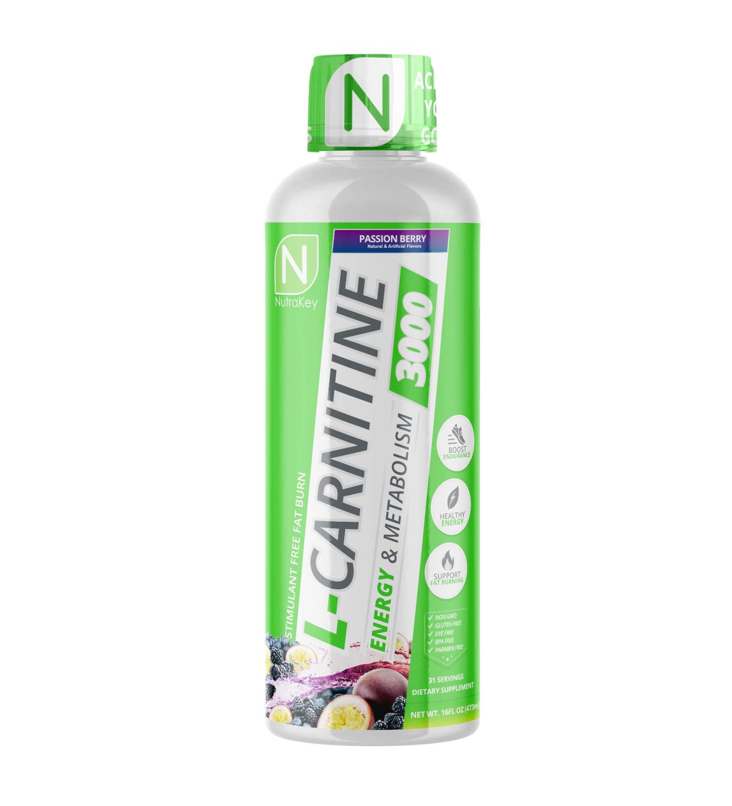 NutraKey L-Carnitine 3000mg Passion Berry | No Sugar, Gluten Free, Turn Into Fuel | 31 Servings, 16 Fl Oz - Buy Online on GoSupps.com