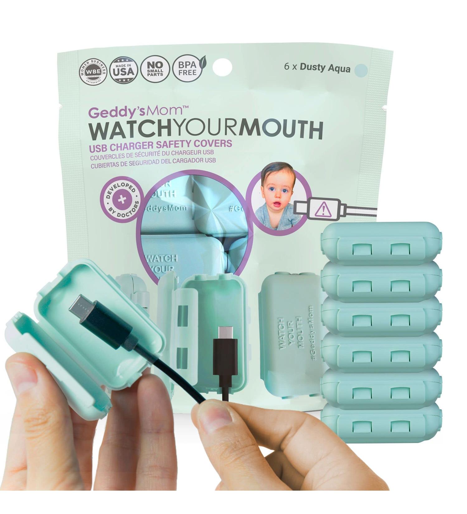Geddy's Mom USB Charger Child Safety Cover (6 Pack Dusty Aqua) - Made in USA for Baby Proofing and Toddler Shock Prevention - Buy Online on GoSupps.com