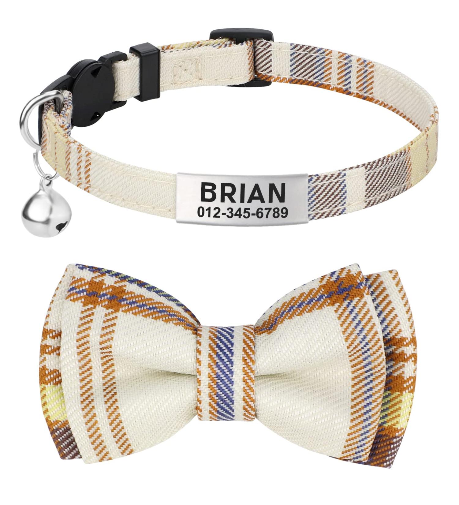 Tagme Personalized Cat Collars with Names & Phone Numbers - Safety Closure & Bell - Plaid Khaki - 1 Pack - Buy Online on GoSupps.com