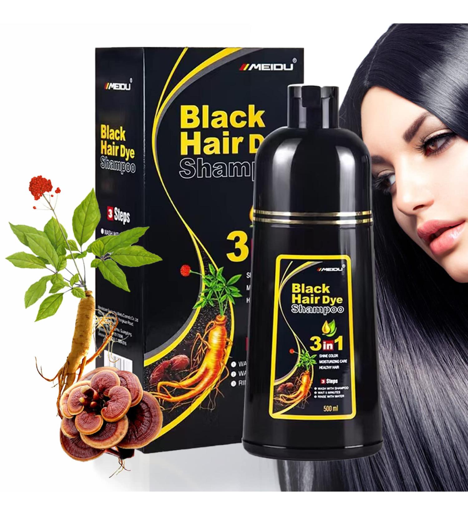 MEIDU Instant Black Hair Shampoo - 3 in 1 Hair Dye for Women and Men - Natural Black Hair Dye Shampoo - Hair Nourishing & Darkening - Instant Black Hair Color - Buy Online on GoSupps.com