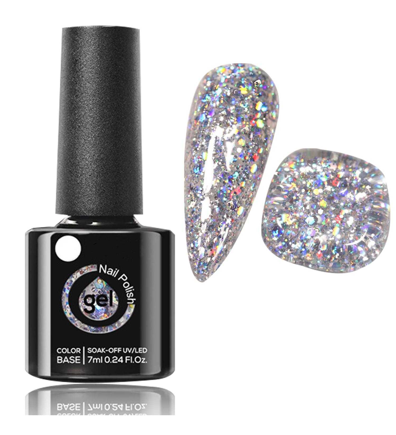 Glitter Gel Nail Polish - Silver Gel Nail Polish - Soak Off UV LED Sparkle Silver Glitter Gel Polish - Long-Lasting - Ideal for Home Use - Buy Online on GoSupps.com
