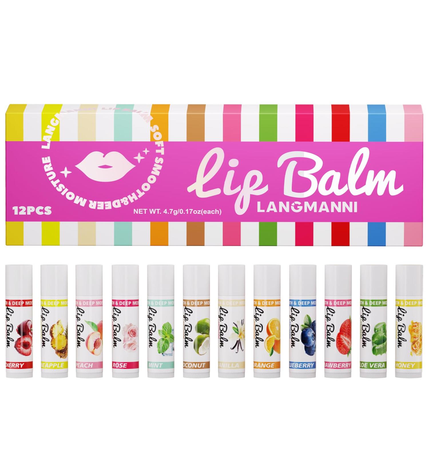 12 Flavor Natural Lip Balm Set Moisturizing Lip Care Variety Pack with Cherry Coconut Aloe Vera Honey & More Organic Hydrating Lip Moisturizer for Dry Cracked Lips Safe for All Ages - Buy Online on GoSupps.com