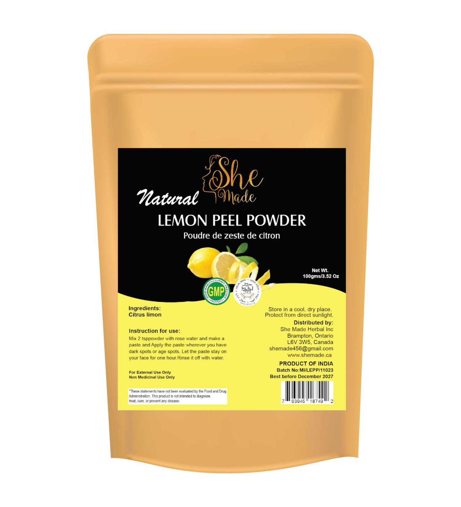 She Made Lemon Peel Powder For Skin Care | 100gms (3.52 Oz) | 100% Pure and Natural Lemon Peel Powder | No Added Preservative and Anti Tan Face Pack - Buy Online on GoSupps.com