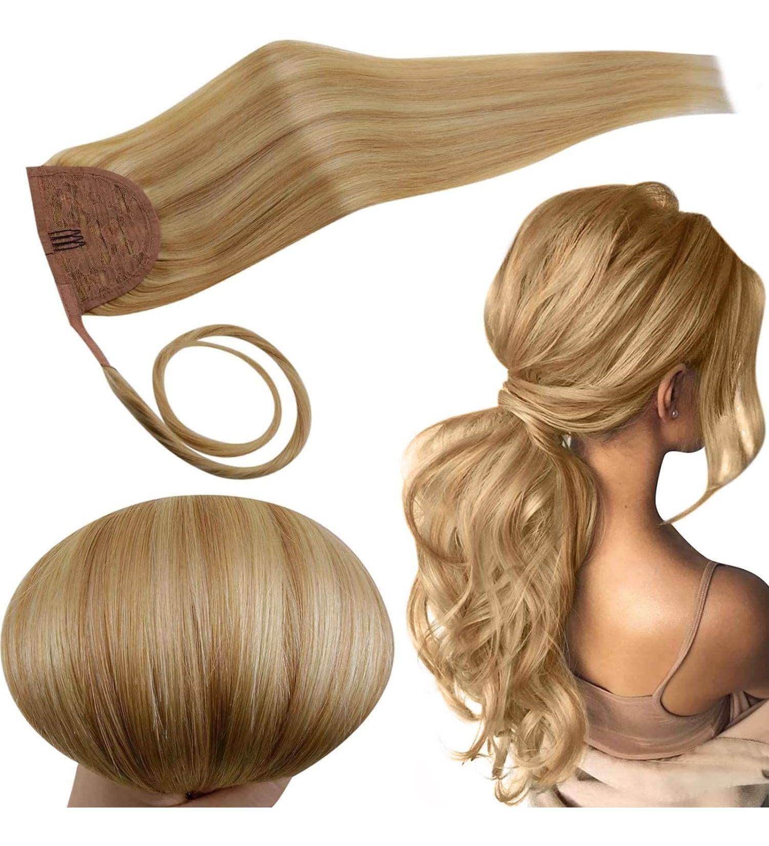 Runature Real Hair Braid Extensions - Gold & Light Blonde Clip-in Ponytail - 12 Inch #16P24 - 70g 1-Braid - Buy Online on GoSupps.com