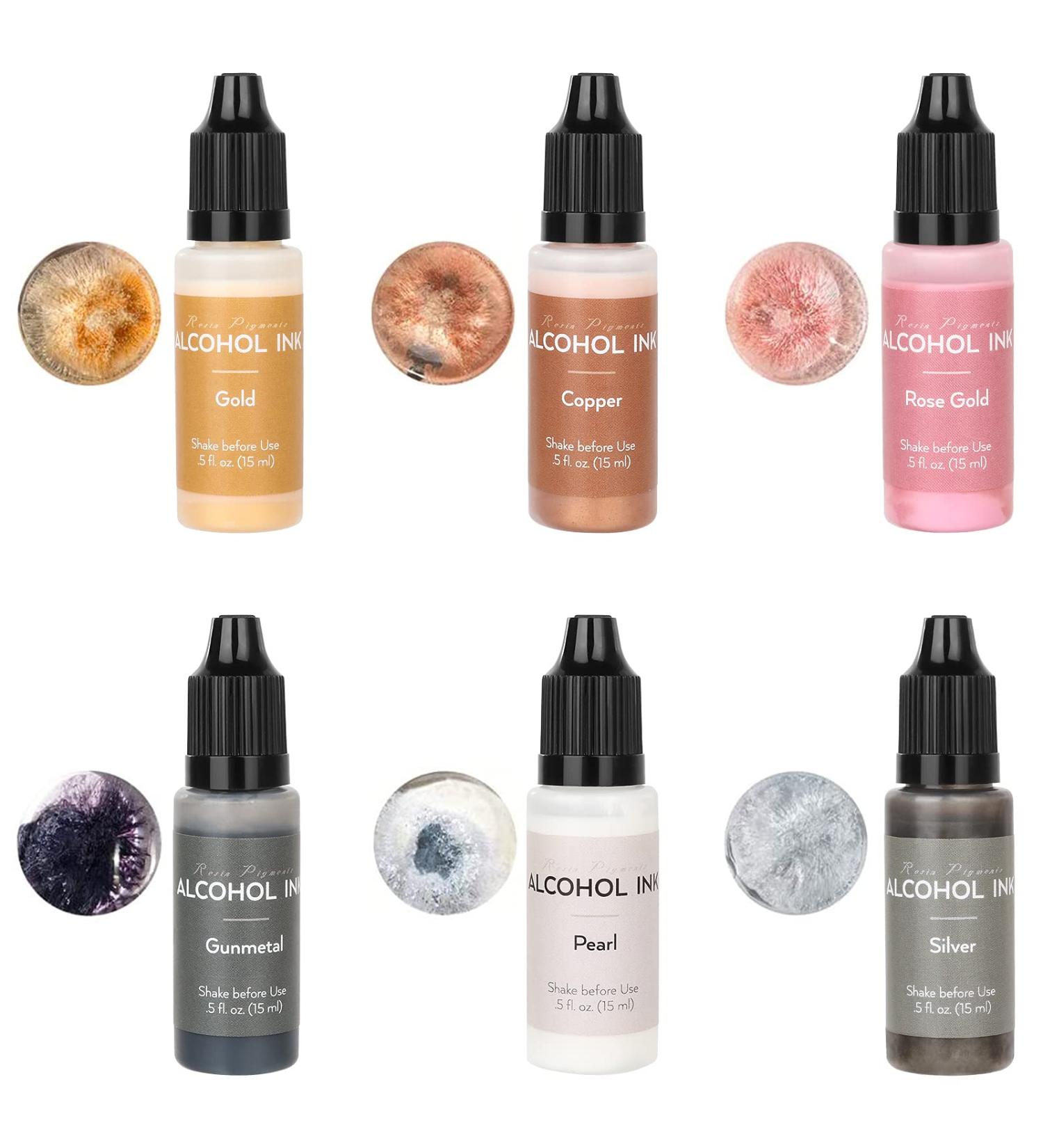 Metallic Alcohol Ink Set - 6 Concentrated Shimmer Colors for Resin Art & Crafts - 15ml Each - Buy Online on GoSupps.com