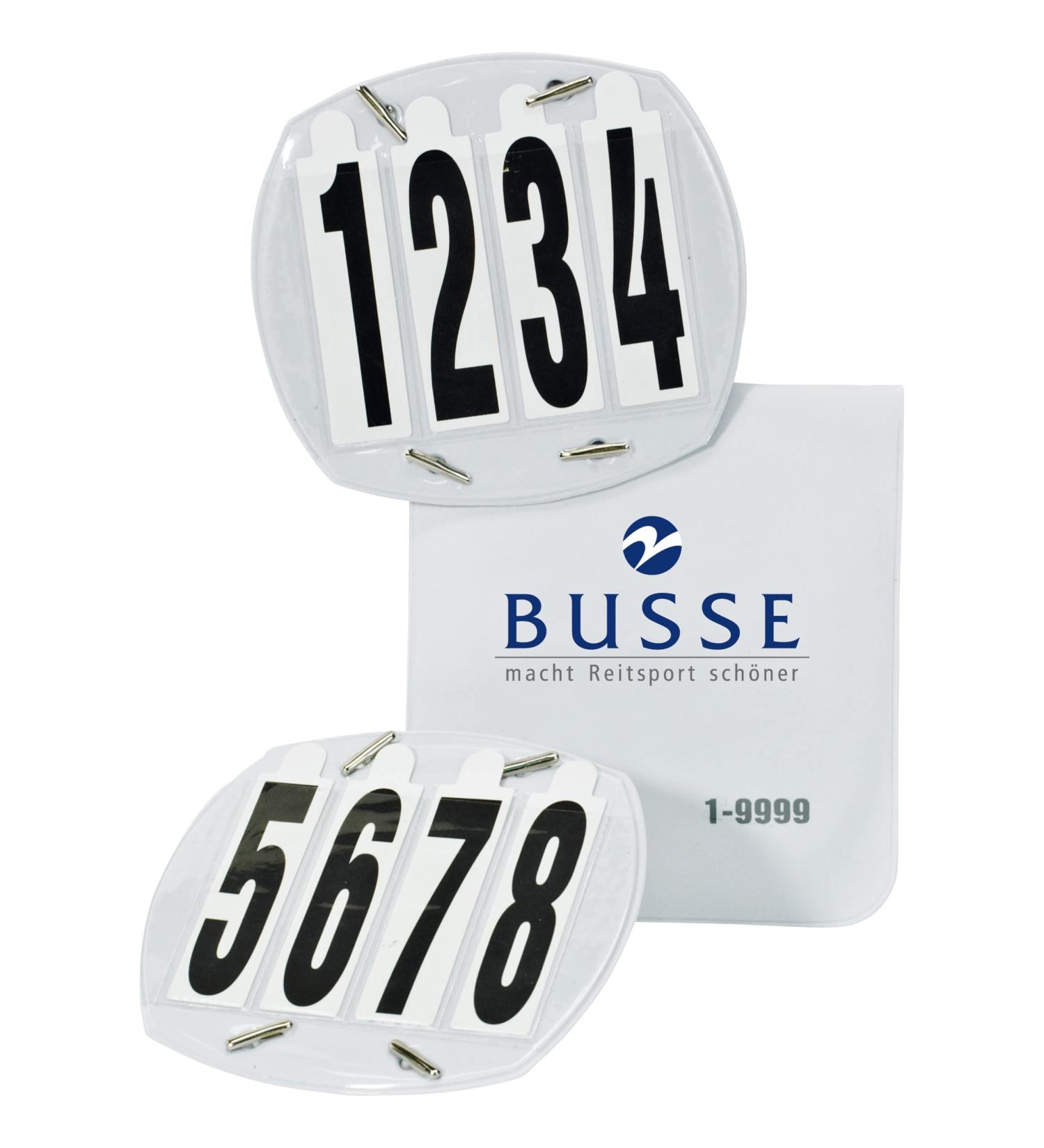 Busse start numbers OVAL bag 4-digit white elastic band