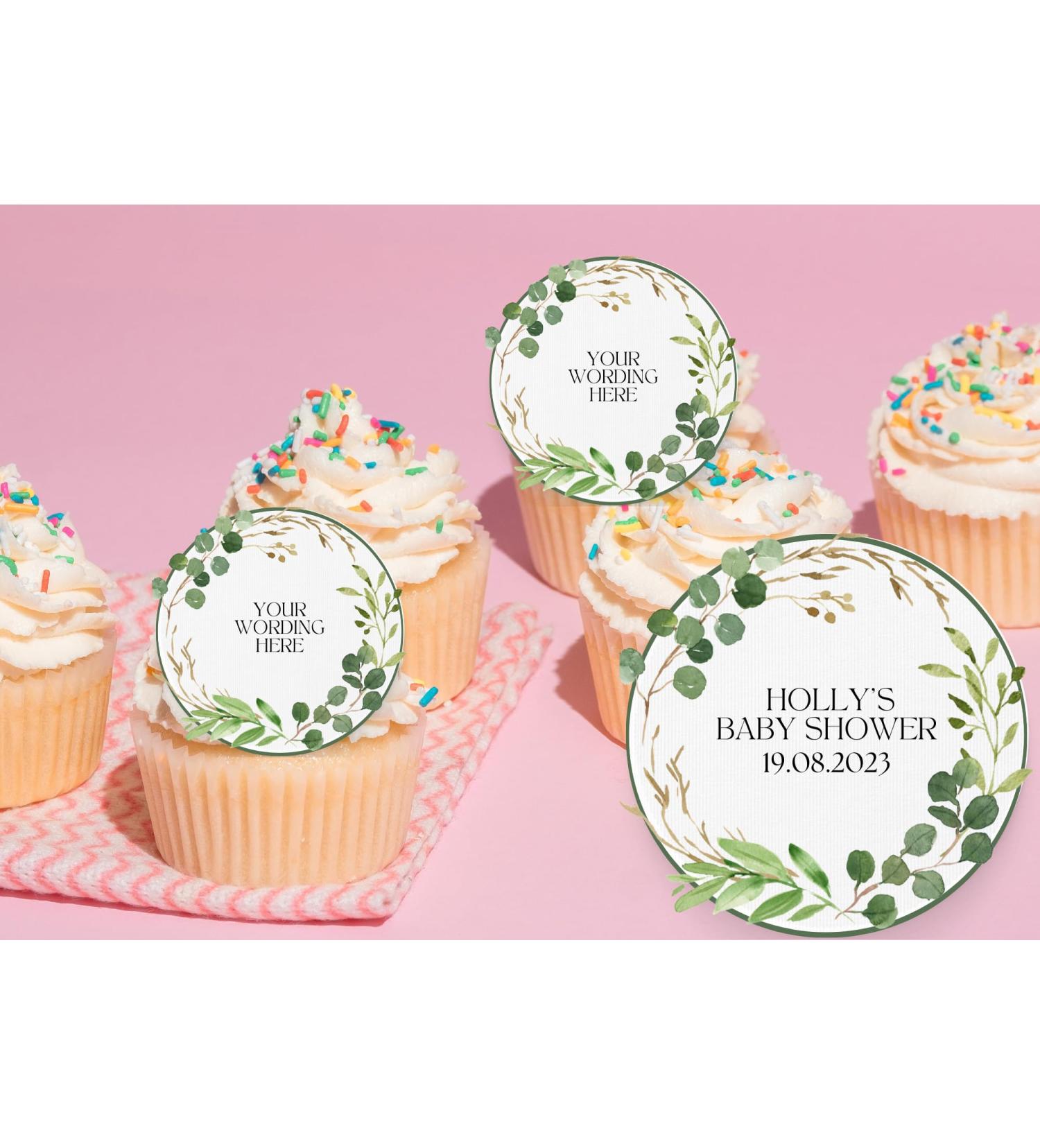 20 x EDIBLE PERSONALISED Botanical cupcake toppers wafer/icing uncut Birthday/Hen Party/Retirement/Baby Shower (Wafer Card)