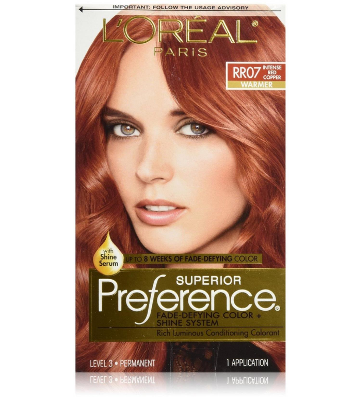 L'Oreal Paris Superior Preference Fade-Defying + Shine Permanent Hair Color  RR-07 Intense Red Copper  Pack of 1  Hair Dye RR-07 Intense Red Copper 1 Count (Pack of 1)