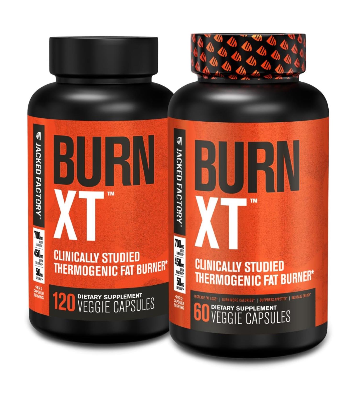 Jacked Factory Burn-XT Clinically Studied Fat Burner & Weight Loss Supplement - Appetite Suppressant & Energy Booster - with Acetyl L-Carnitine Green Tea Extract and More - 180 Natural Diet Pills - Buy Online on GoSupps.com
